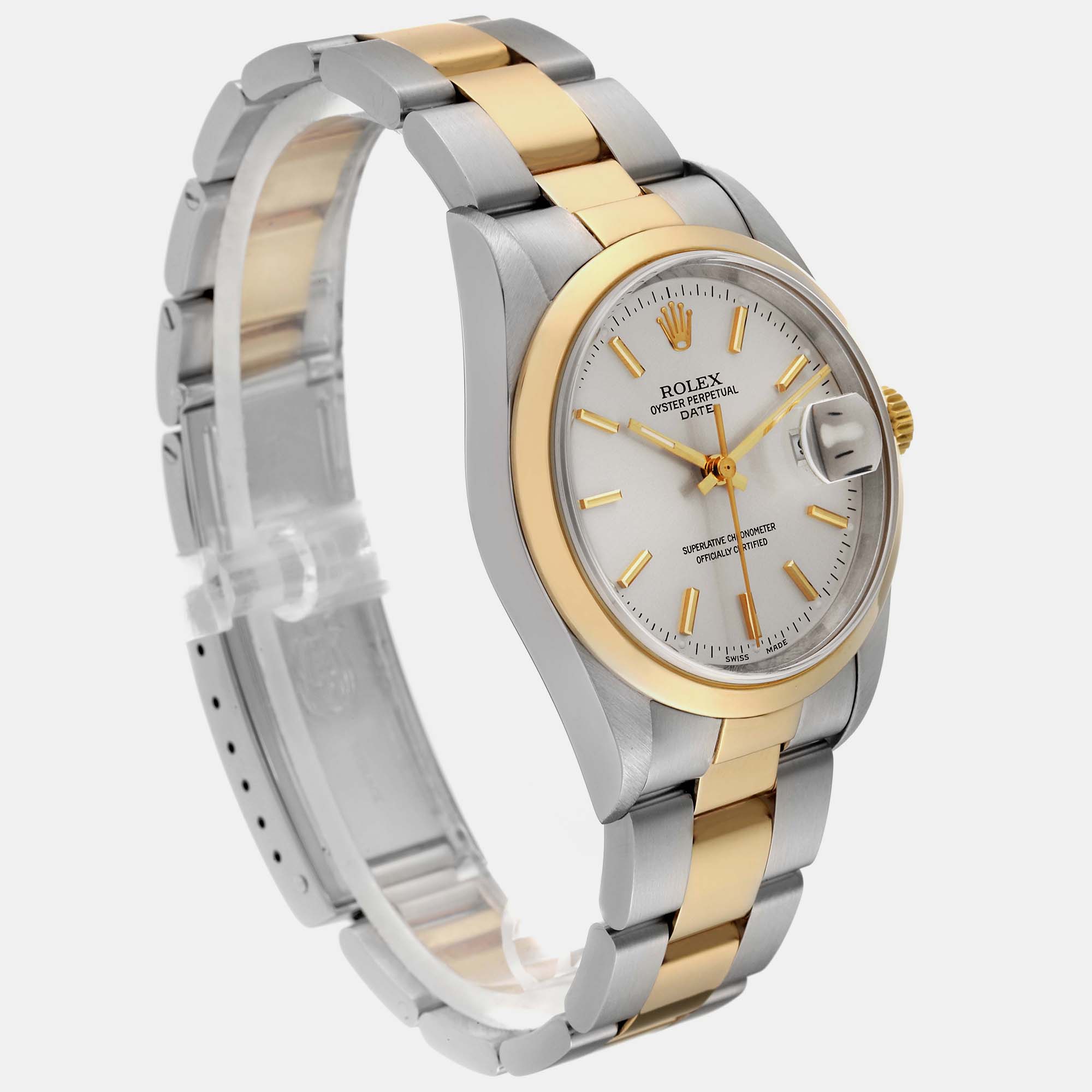 Rolex Date Steel Yellow Gold Silver Dial Men's Watch 34 Mm