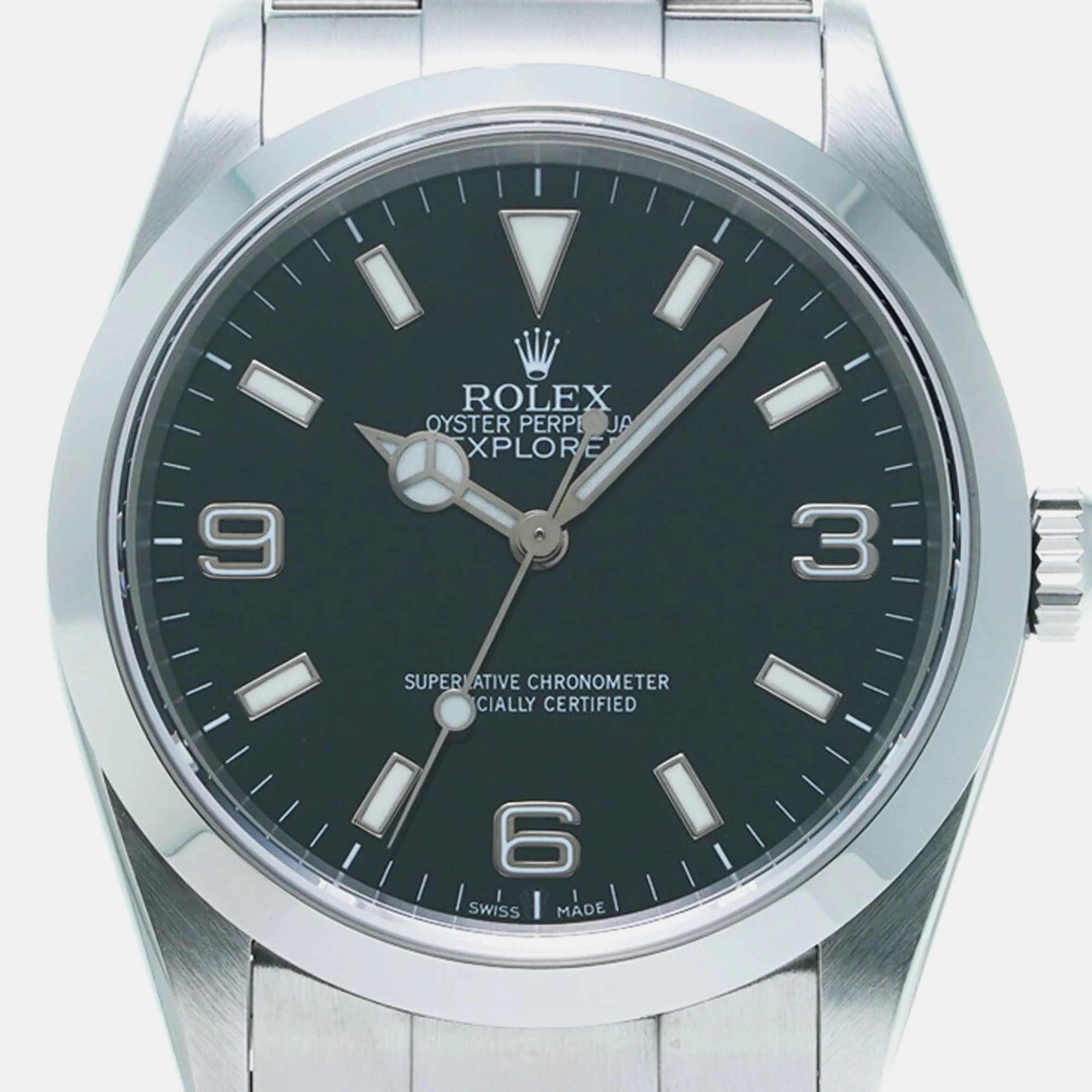 Rolex Silver Stainless Steel Explorer Automatic Men's Wristwatch 36 Mm