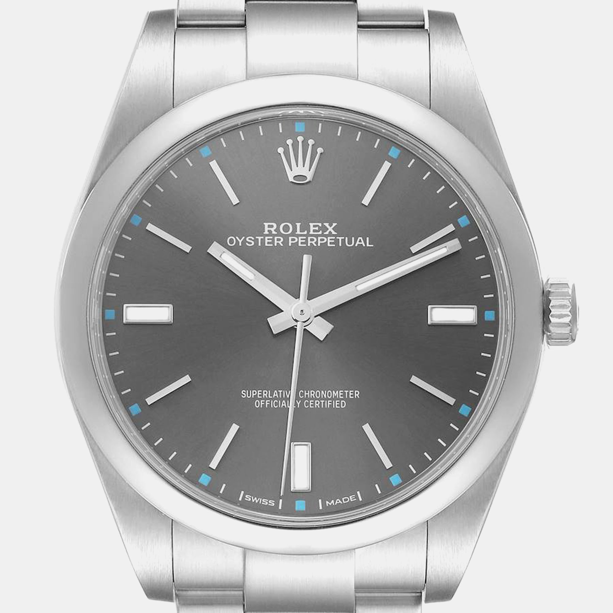 Rolex Oyster Perpetual 39mm Rhodium Dial Steel Mens Watch 114300