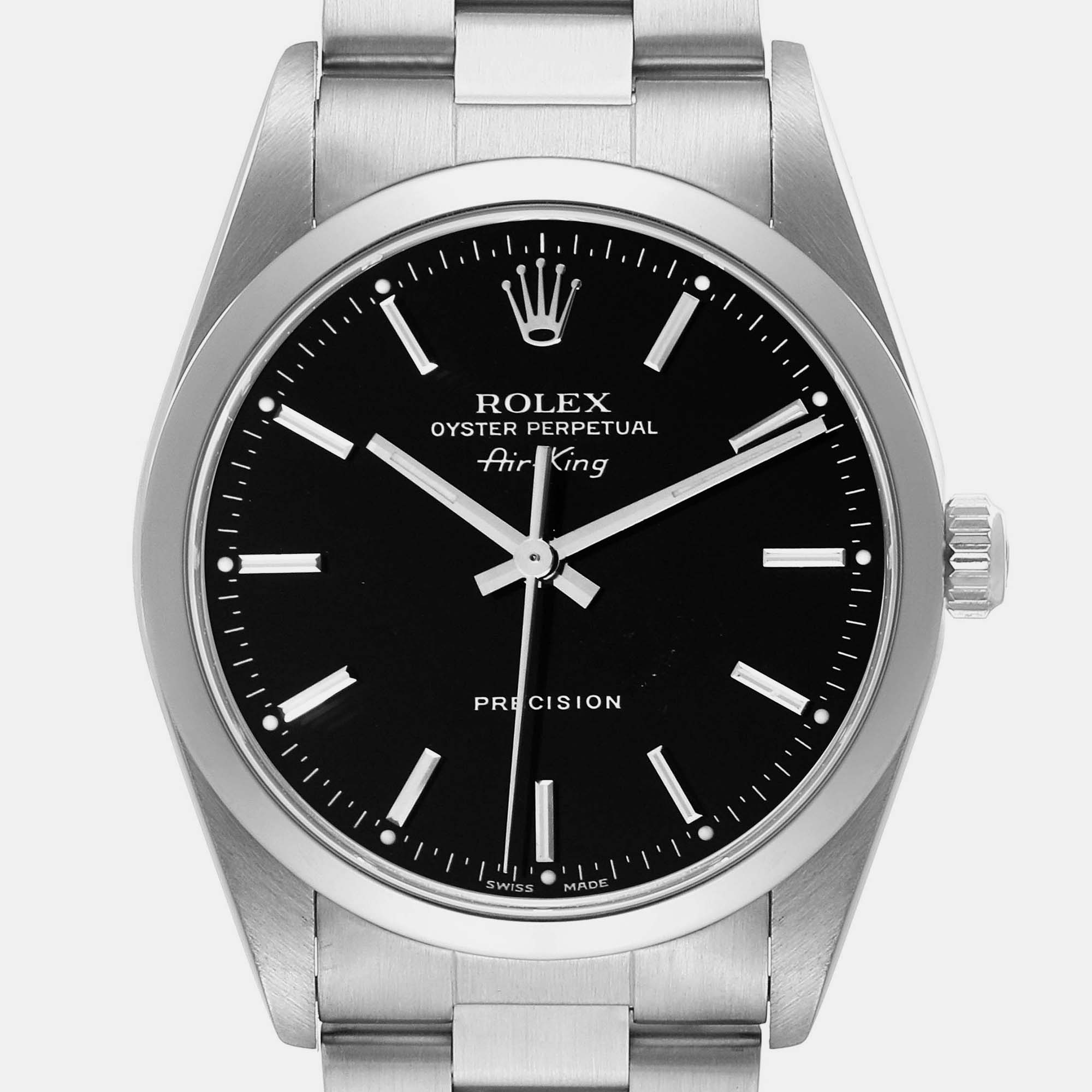 Rolex Black Stainless Steel Air-King 14000 Automatic Men's Wristwatch 34 Mm