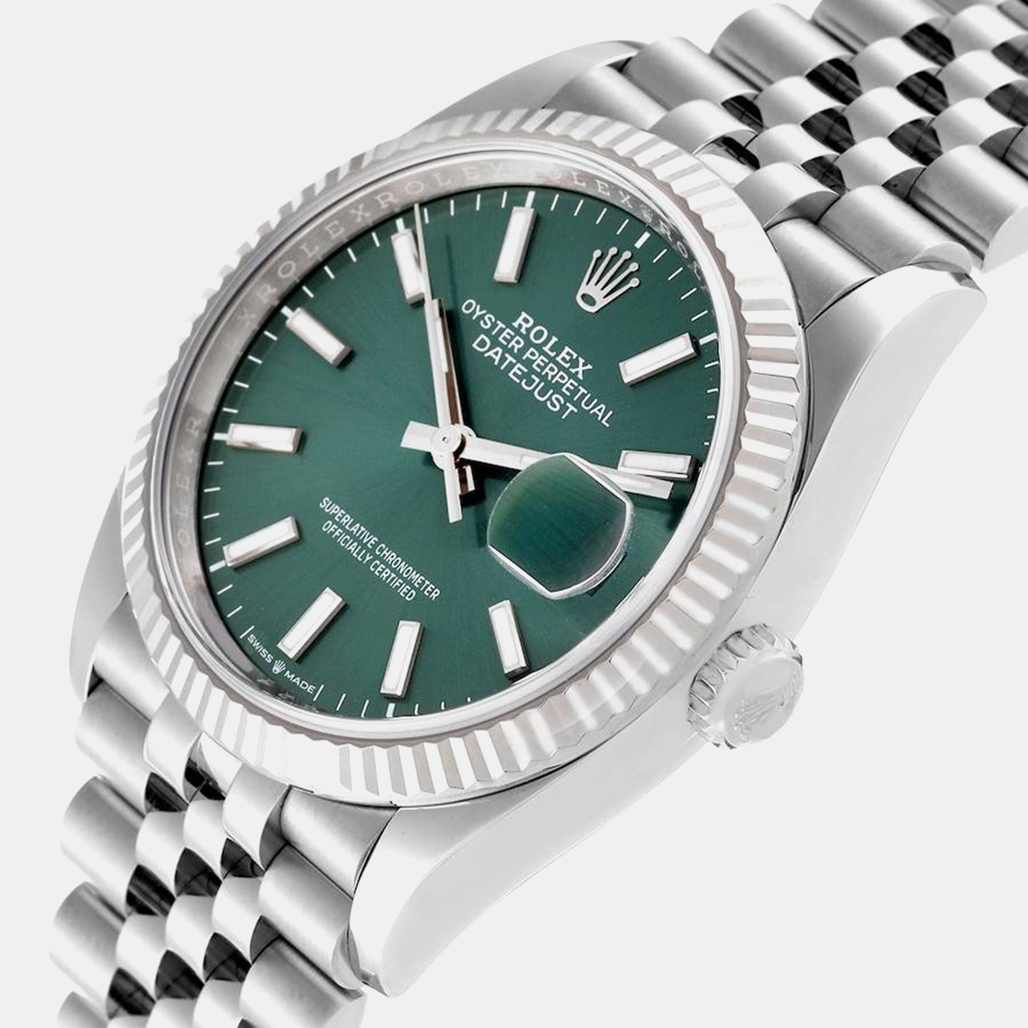 Rolex Datejust Steel White Gold Mint Green Dial Men's Watch 126234 36 Mm