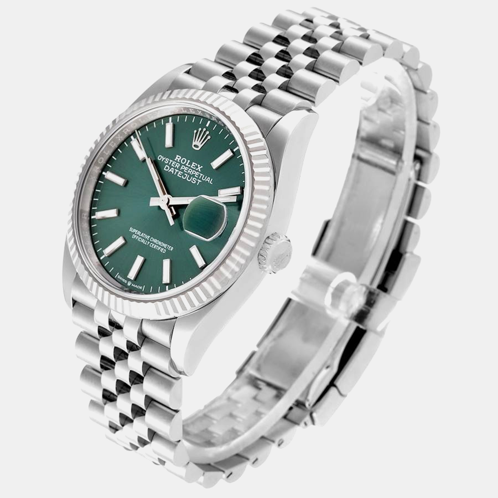 Rolex Datejust Steel White Gold Mint Green Dial Men's Watch 126234 36 Mm