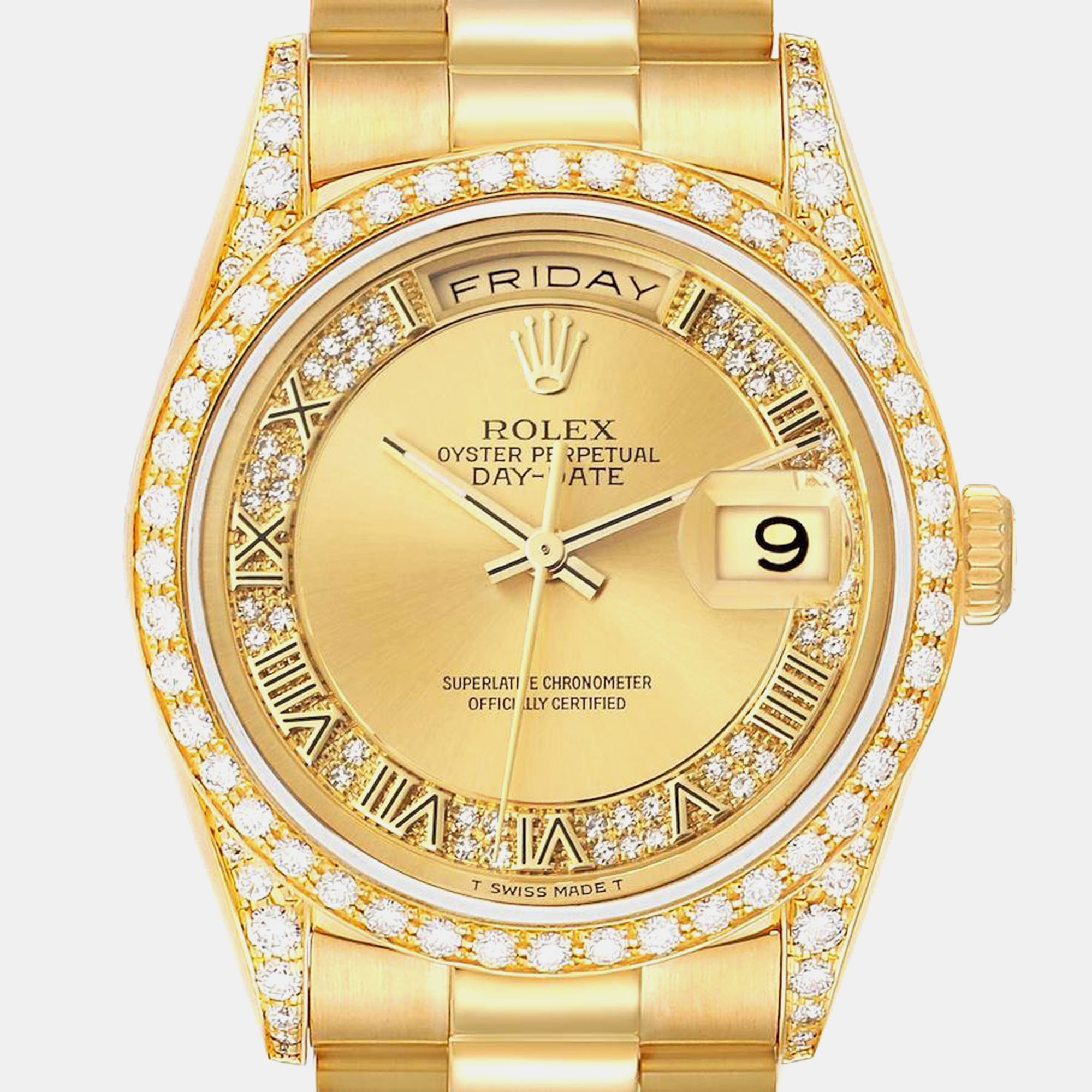 Rolex President Day-Date Yellow Gold Myriad Diamond Men's Watch 18388 36 Mm