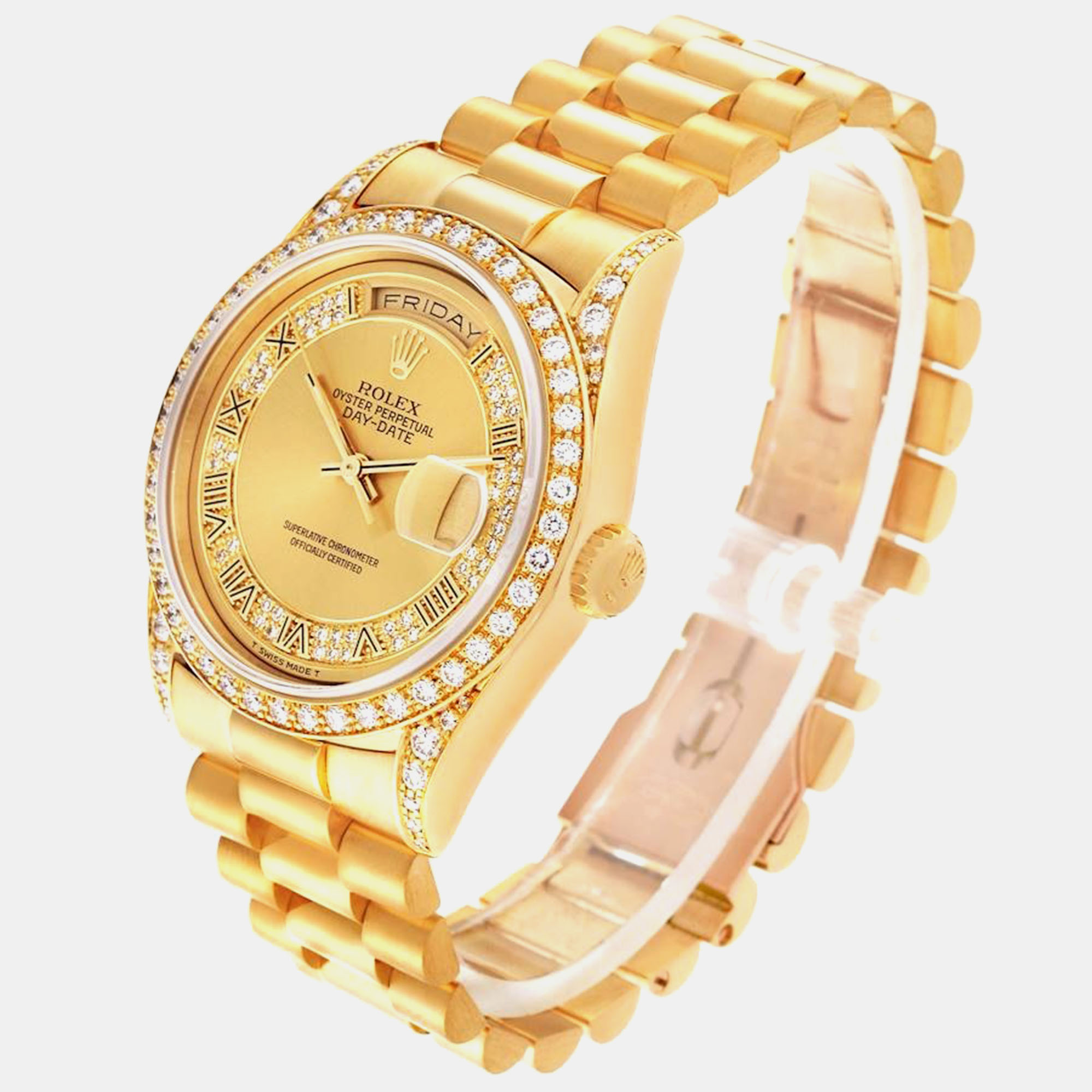 Rolex President Day-Date Yellow Gold Myriad Diamond Men's Watch 18388 36 Mm