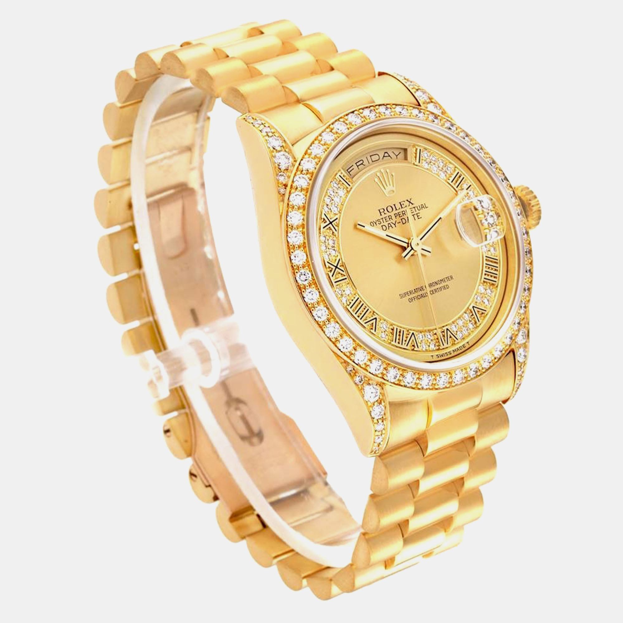 Rolex President Day-Date Yellow Gold Myriad Diamond Men's Watch 18388 36 Mm