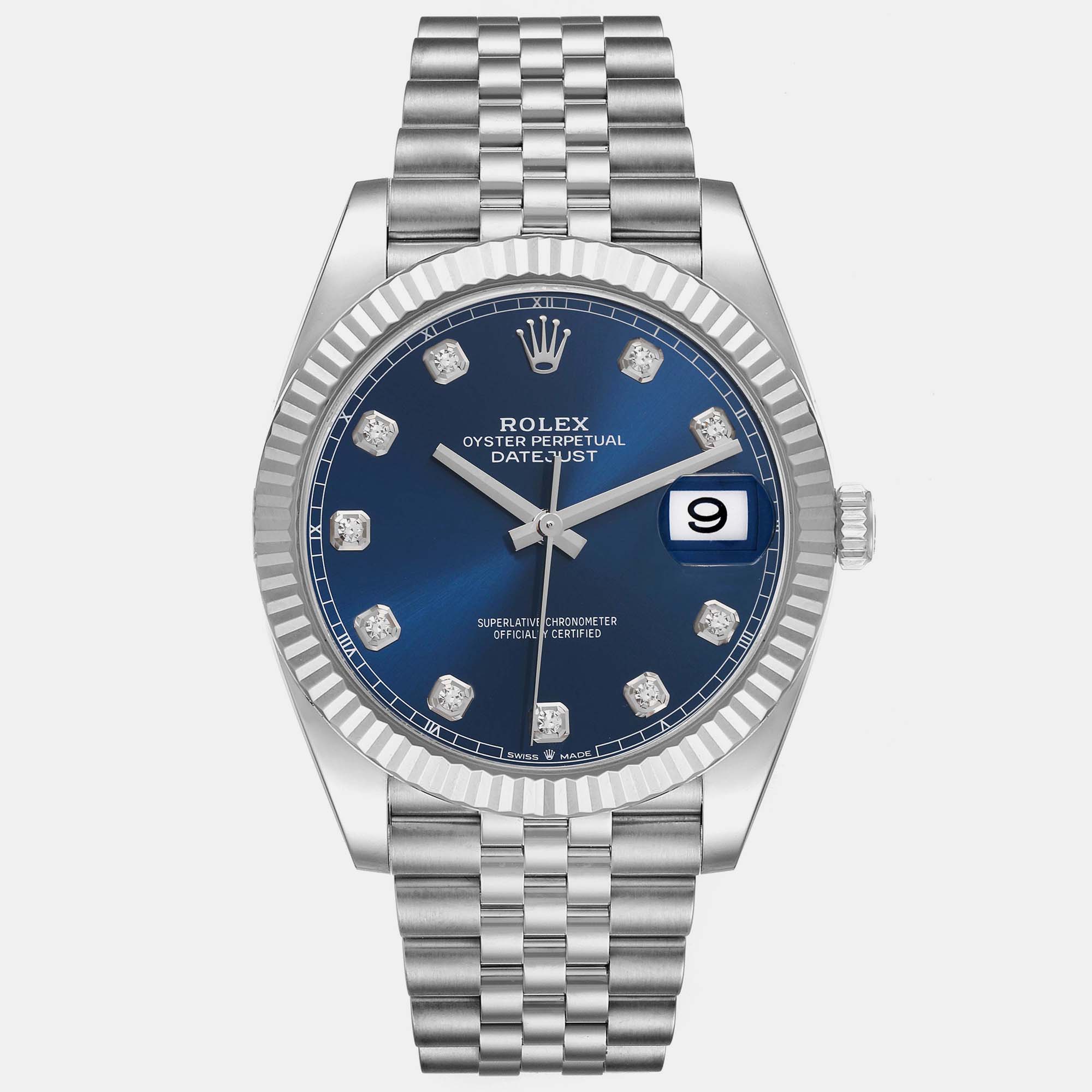 Rolex Datejust Steel White Gold Blue Diamond Dial Men's Watch 126334 41 mm
Rolex Datejust Steel White Gold Blue Diamond Dial Men's Watch 126334 41 mm