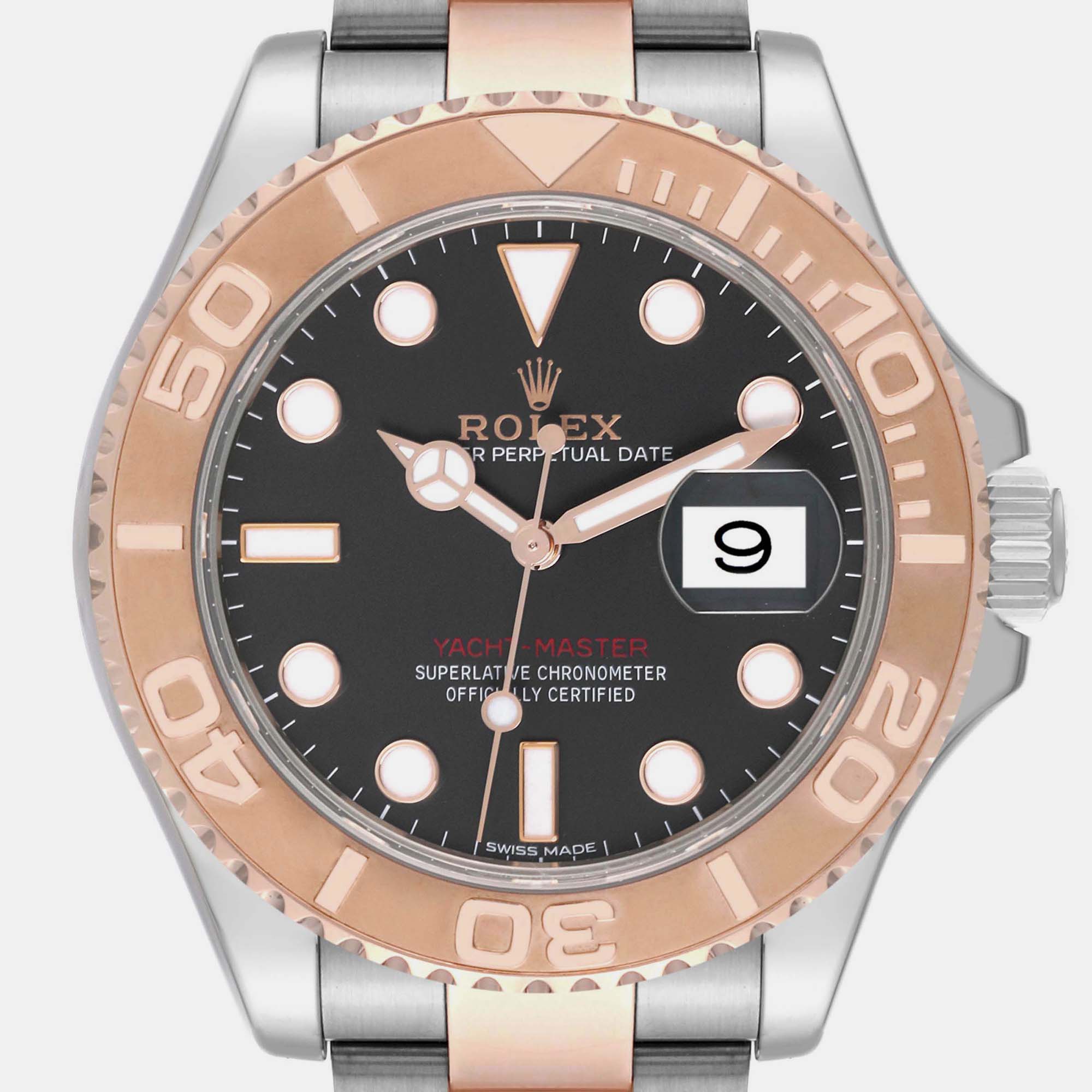 Rolex Yachtmaster Rose Gold Steel Black Dial Men's Watch 116621 40 Mm