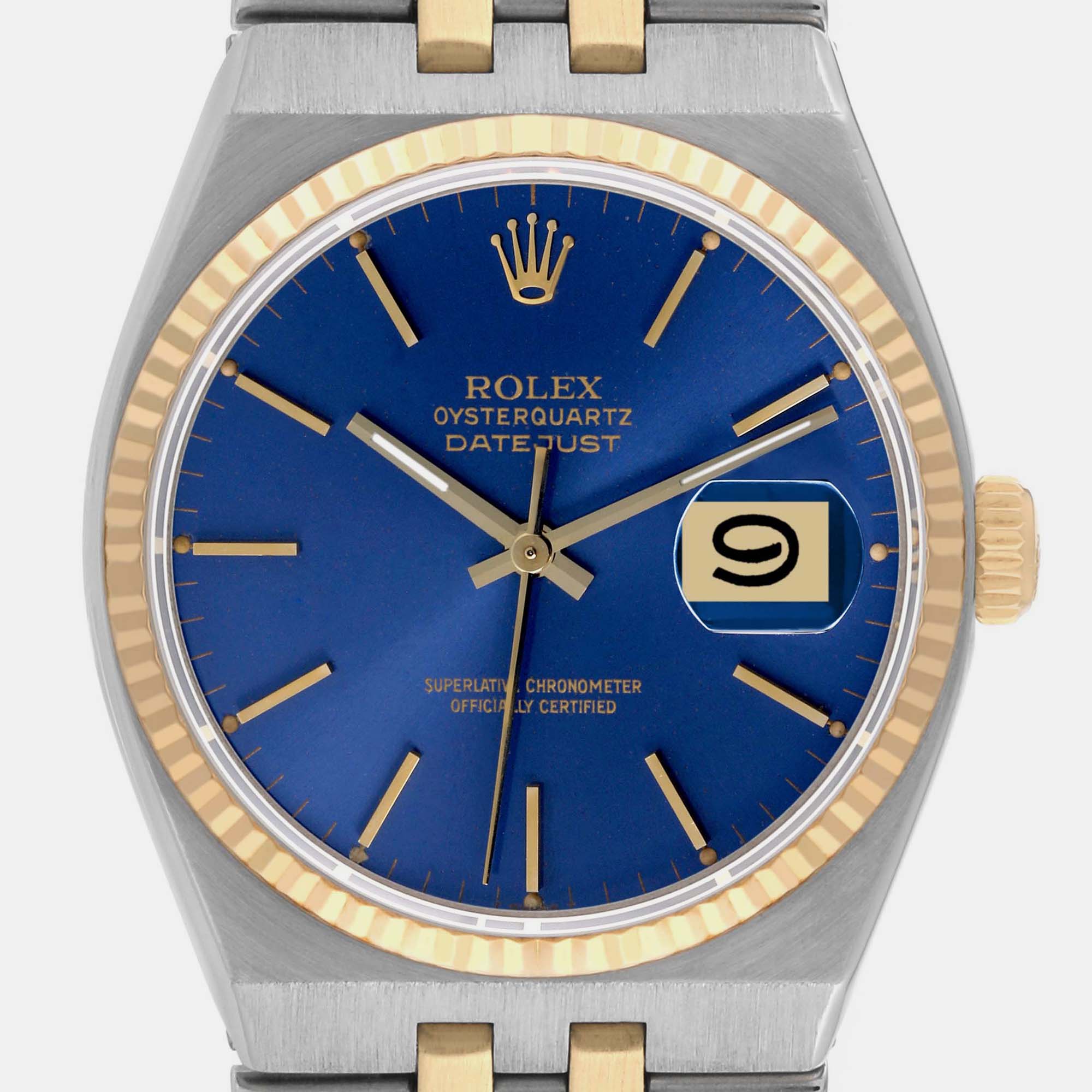 Rolex Oysterquartz Datejust Steel Yellow Gold Blue Dial Mens Watch 17013