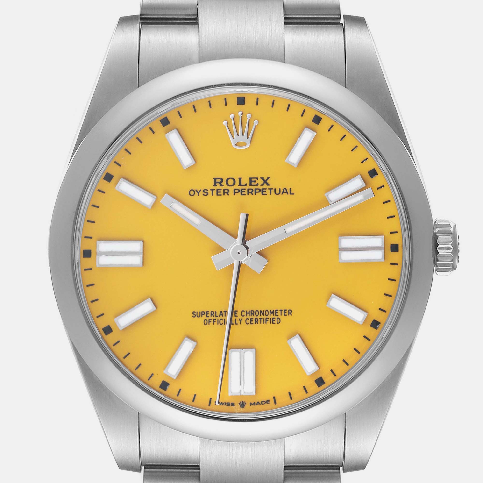 Rolex Oyster Perpetual 41 Yellow Dial Steel Mens Watch 124300