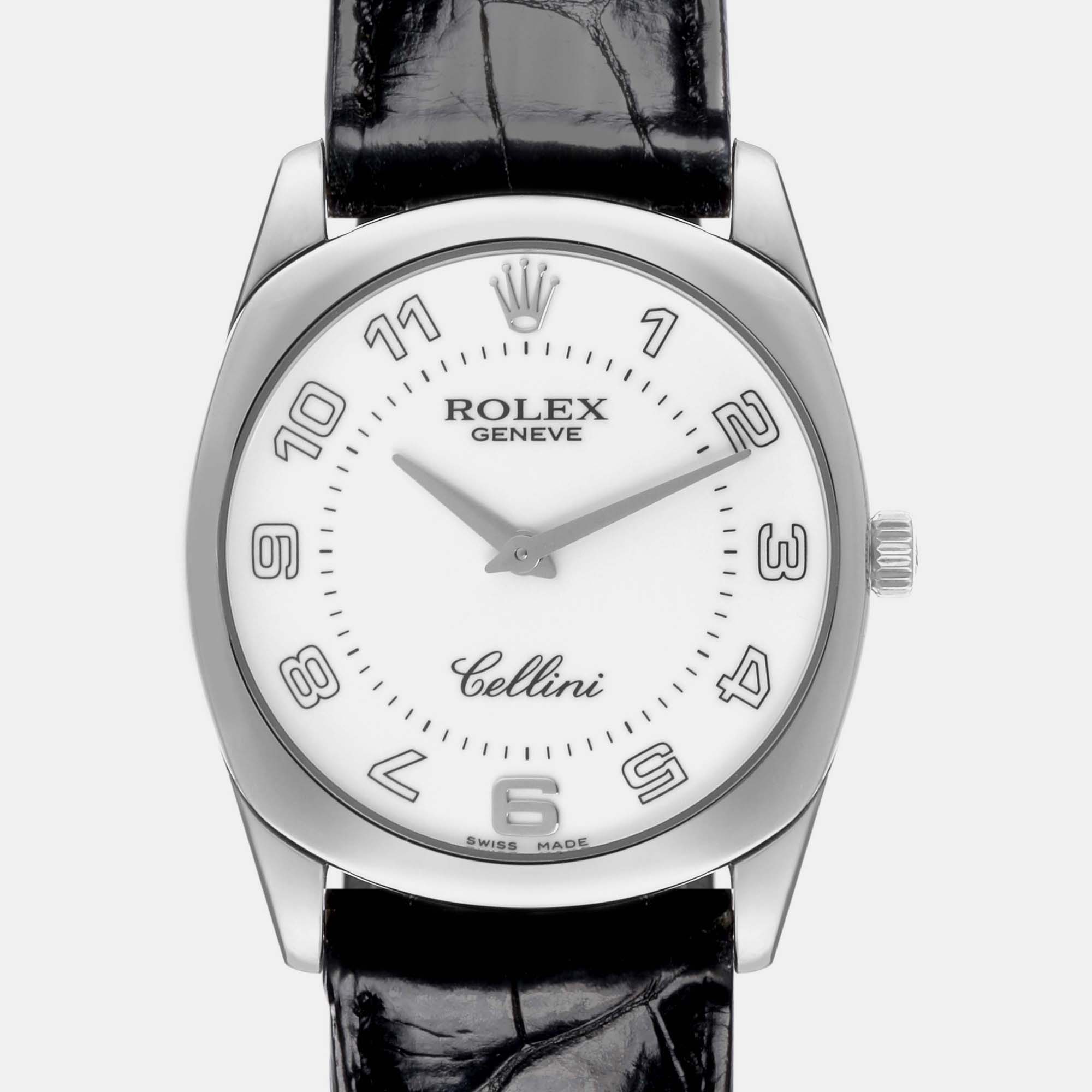 Rolex Cellini Danaos White Gold Black Strap Mens Watch 4233