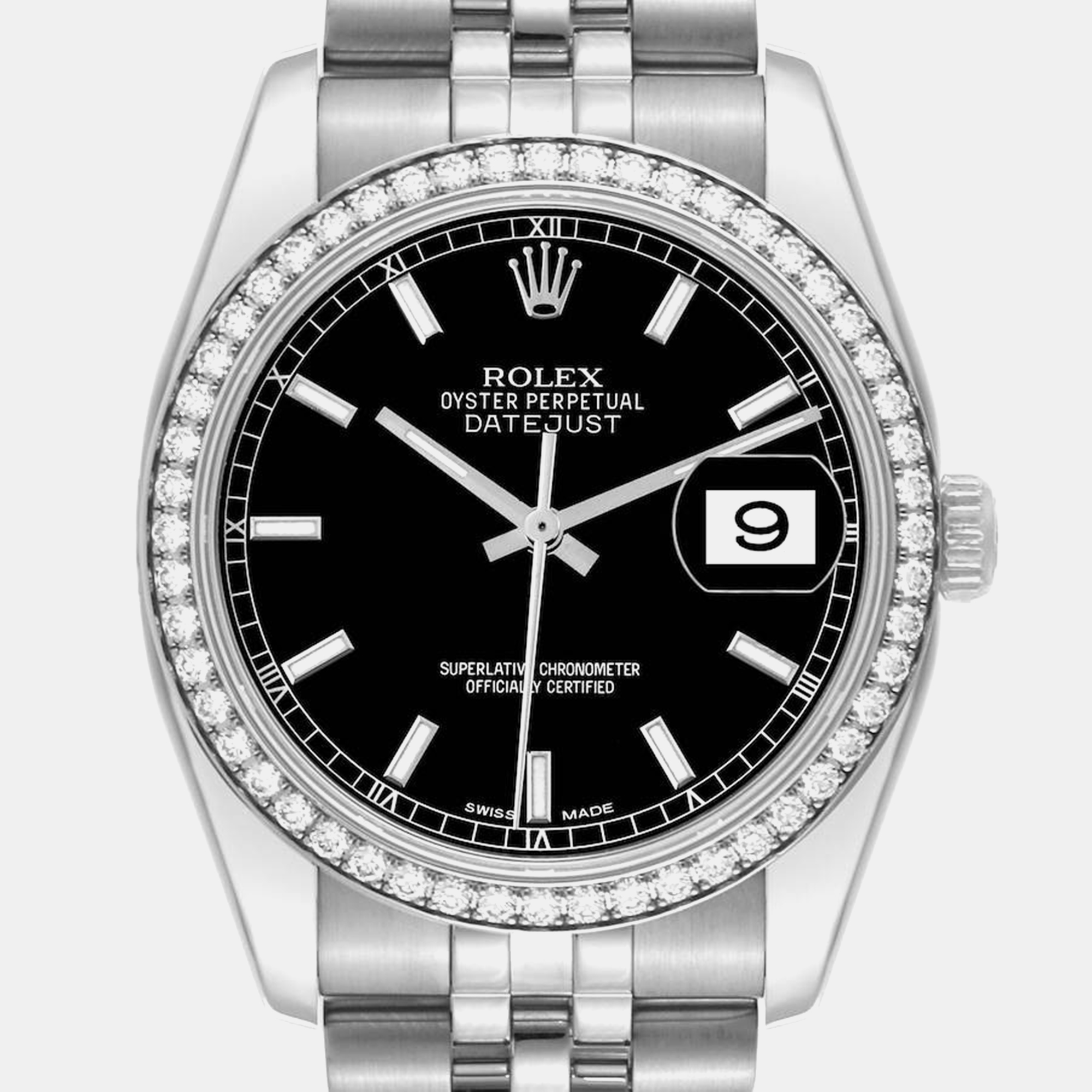 Rolex Datejust Black Dial Diamond Steel Men's Watch 36.0 Mm