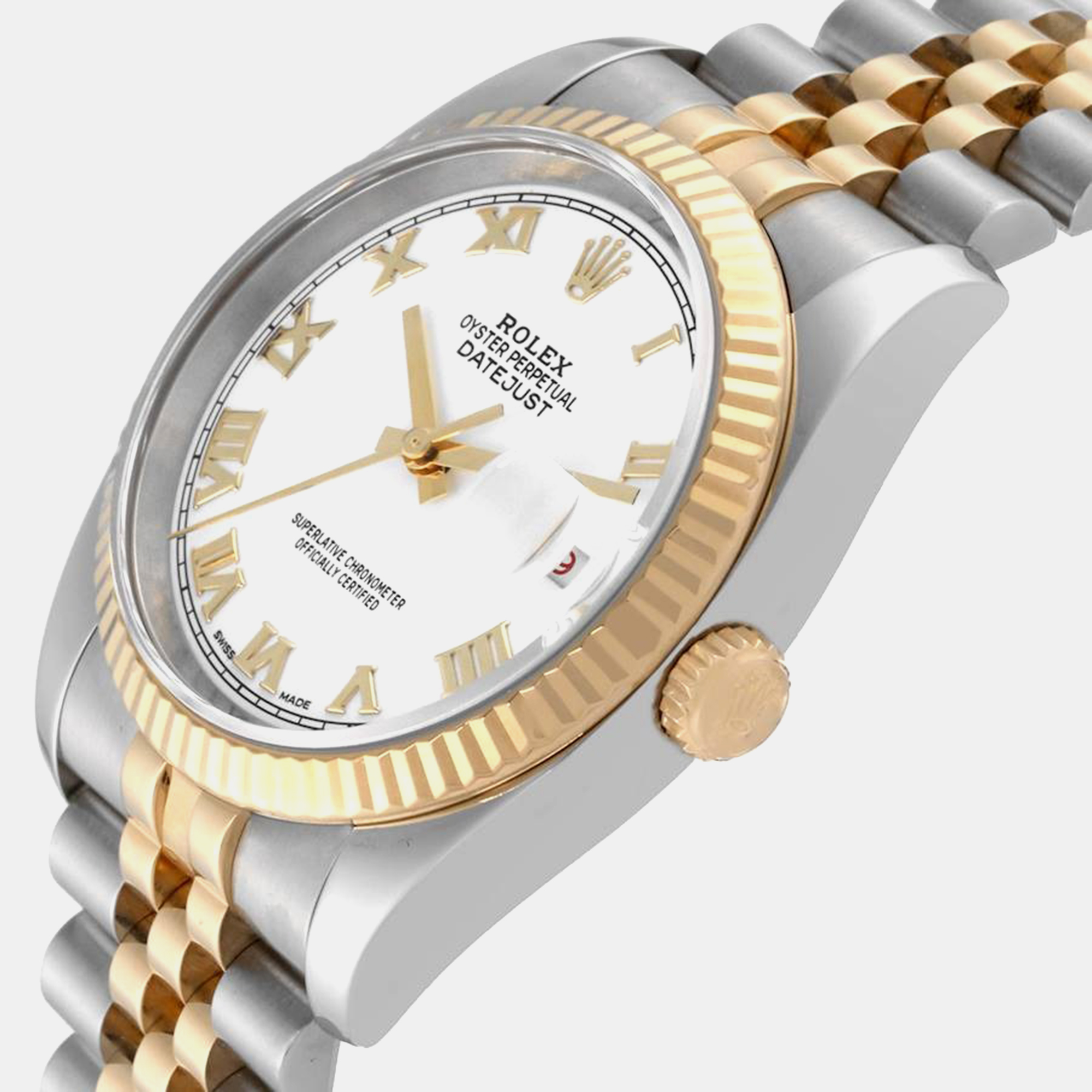 Rolex Datejust Steel Yellow Gold White Dial Men's Watch 36.0 Mm