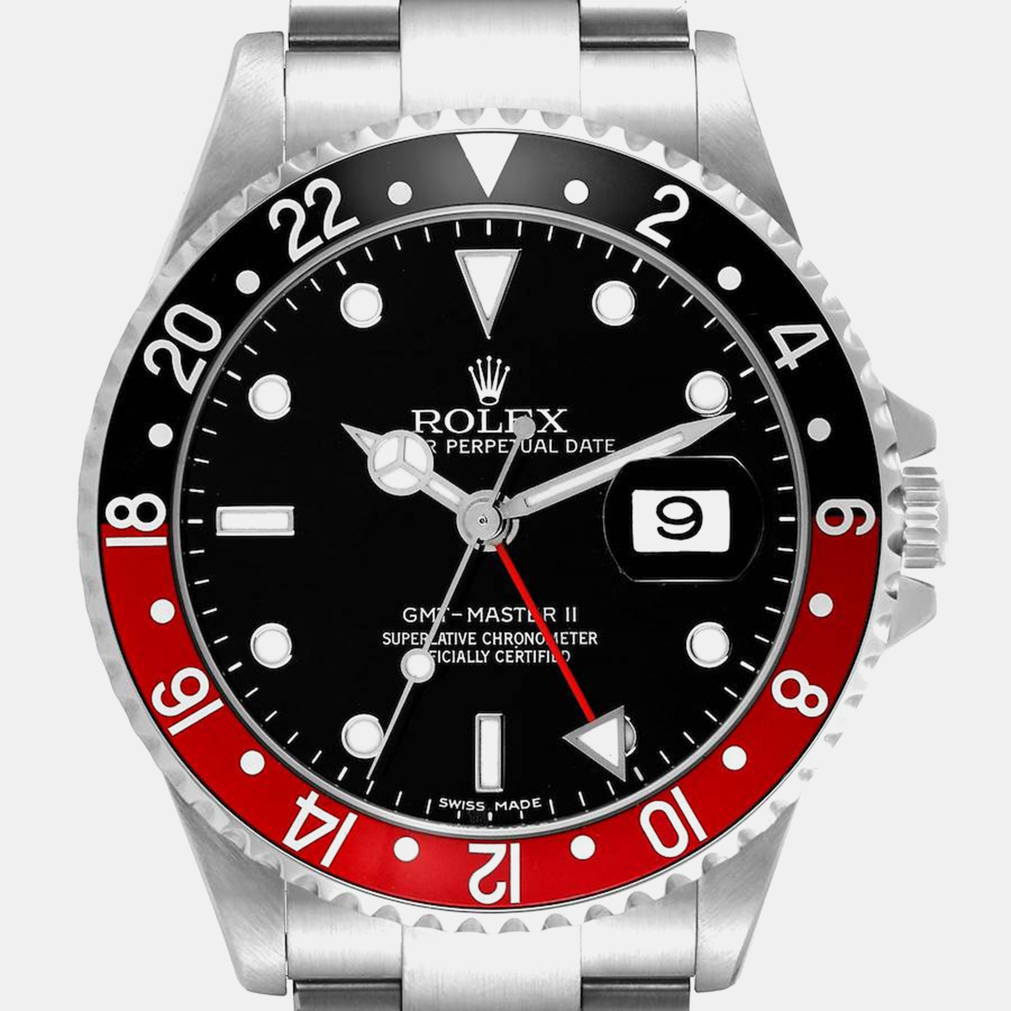 Rolex GMT Master II Black Red Coke Bezel Error Dial Steel Men's Watch 40.0 Mm