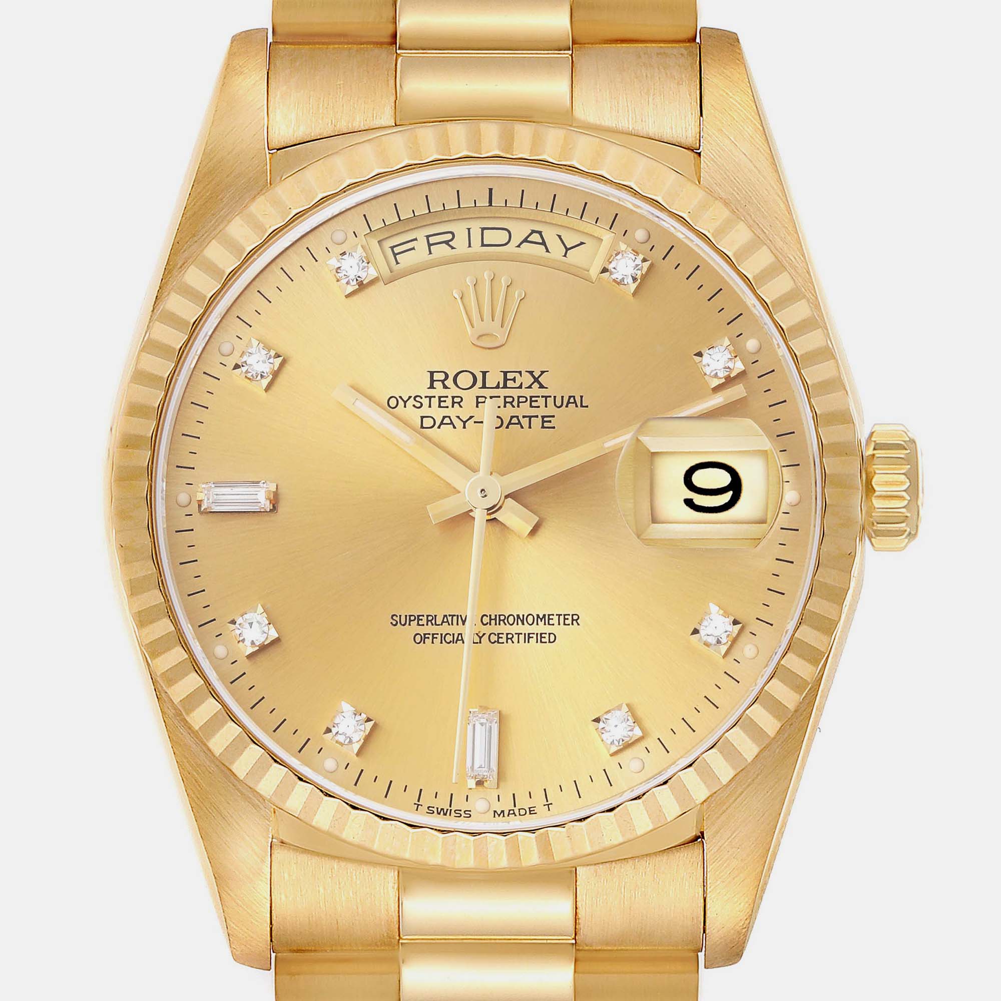 Rolex President Day Date Yellow Gold Diamond Dial Men's Watch 36.0 Mm