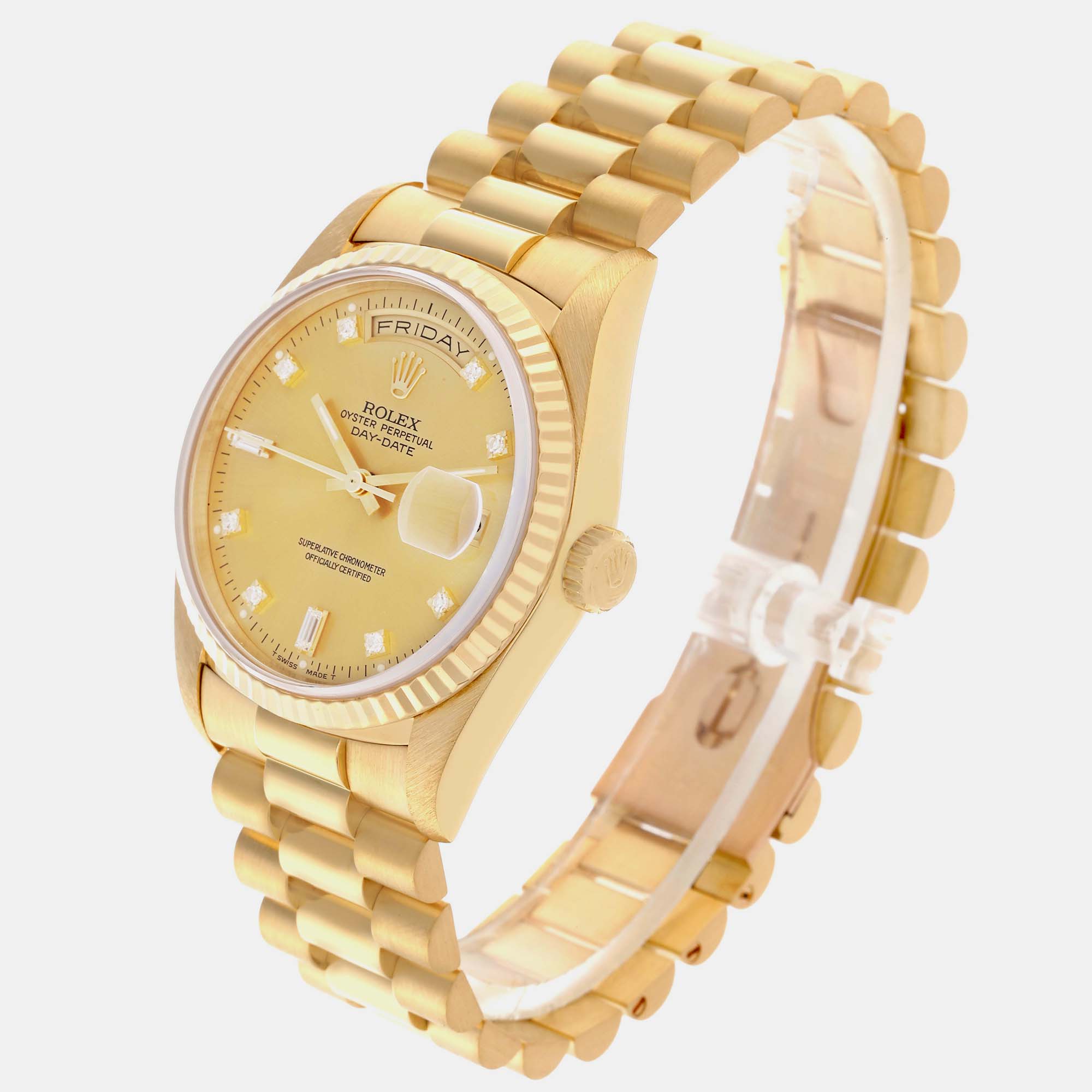 Rolex President Day Date Yellow Gold Diamond Dial Men's Watch 36.0 Mm