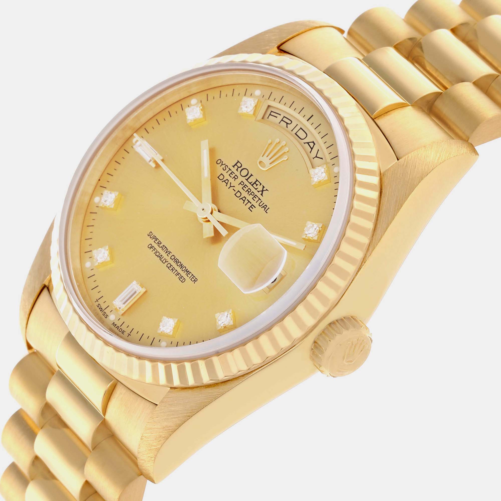 Rolex President Day Date Yellow Gold Diamond Dial Men's Watch 36.0 Mm