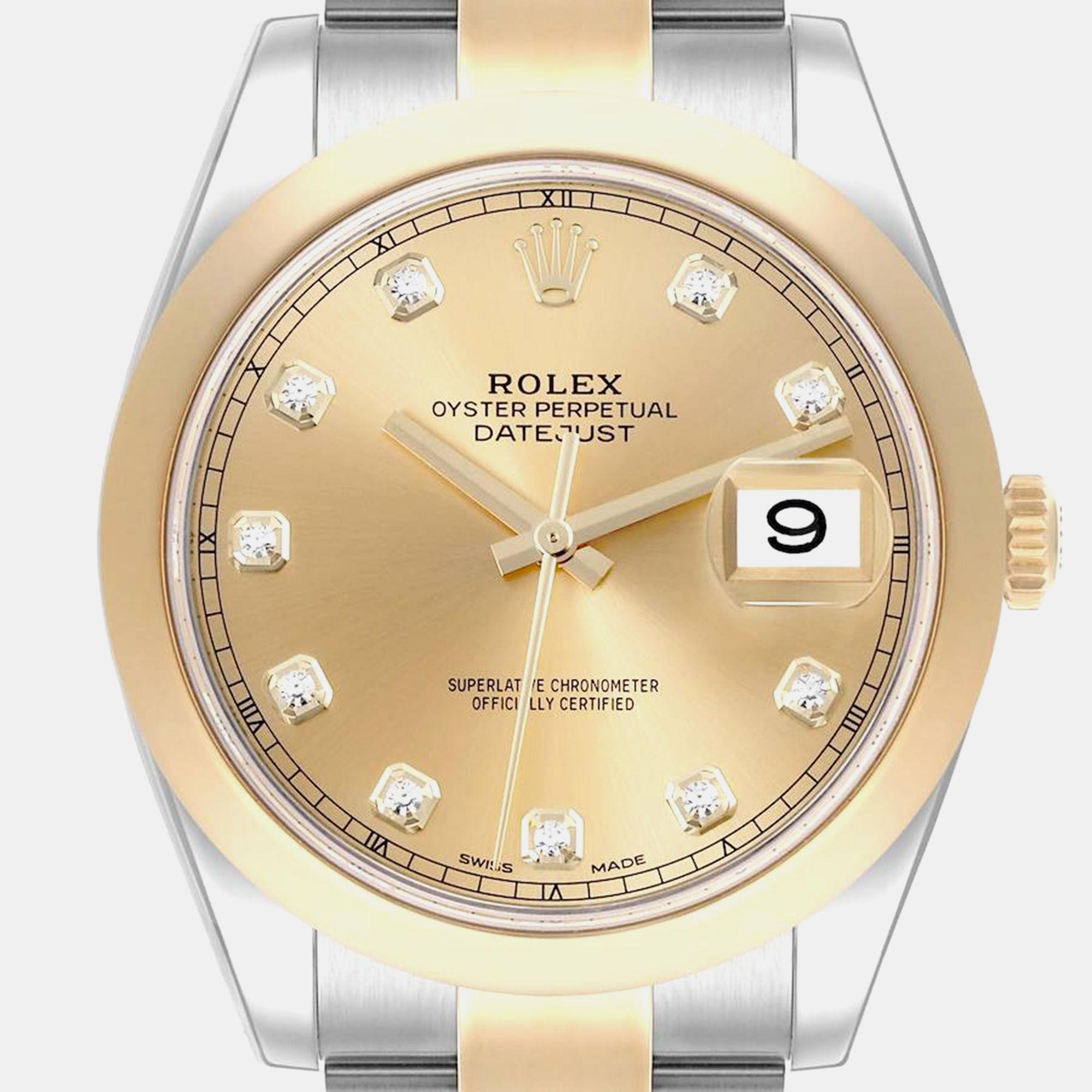 Rolex Datejust Steel Yellow Gold Diamond Dial Men's Watch 41.0 Mm