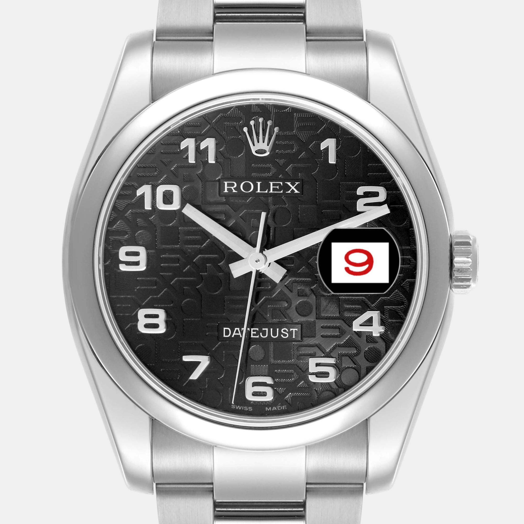 Rolex Datejust Black Anniversary Roman Dial Steel Men's Watch 36.0 Mm