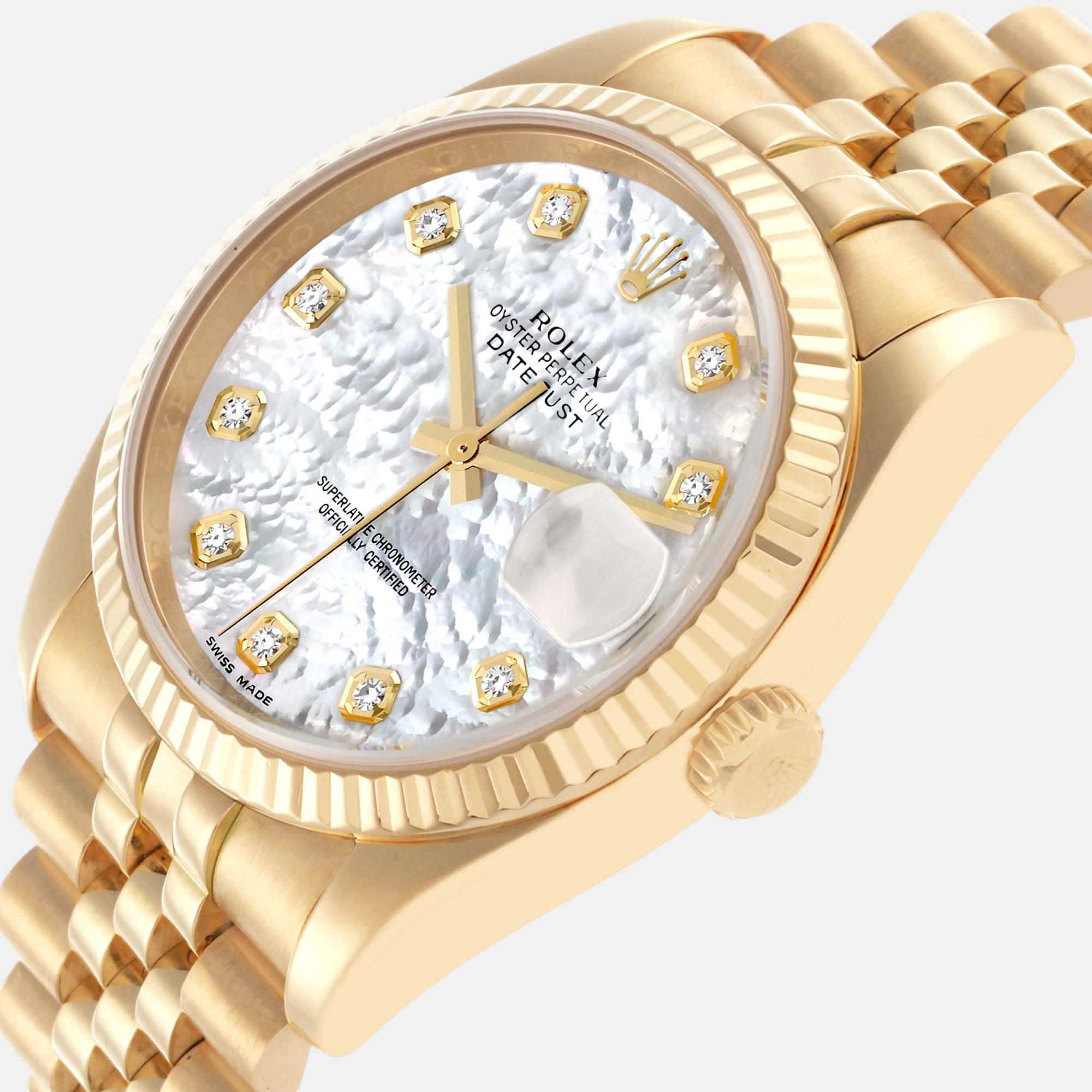 Rolex Datejust Yellow Gold Mother Of Pearl Diamond Dial Men's Watch 36.0 Mm