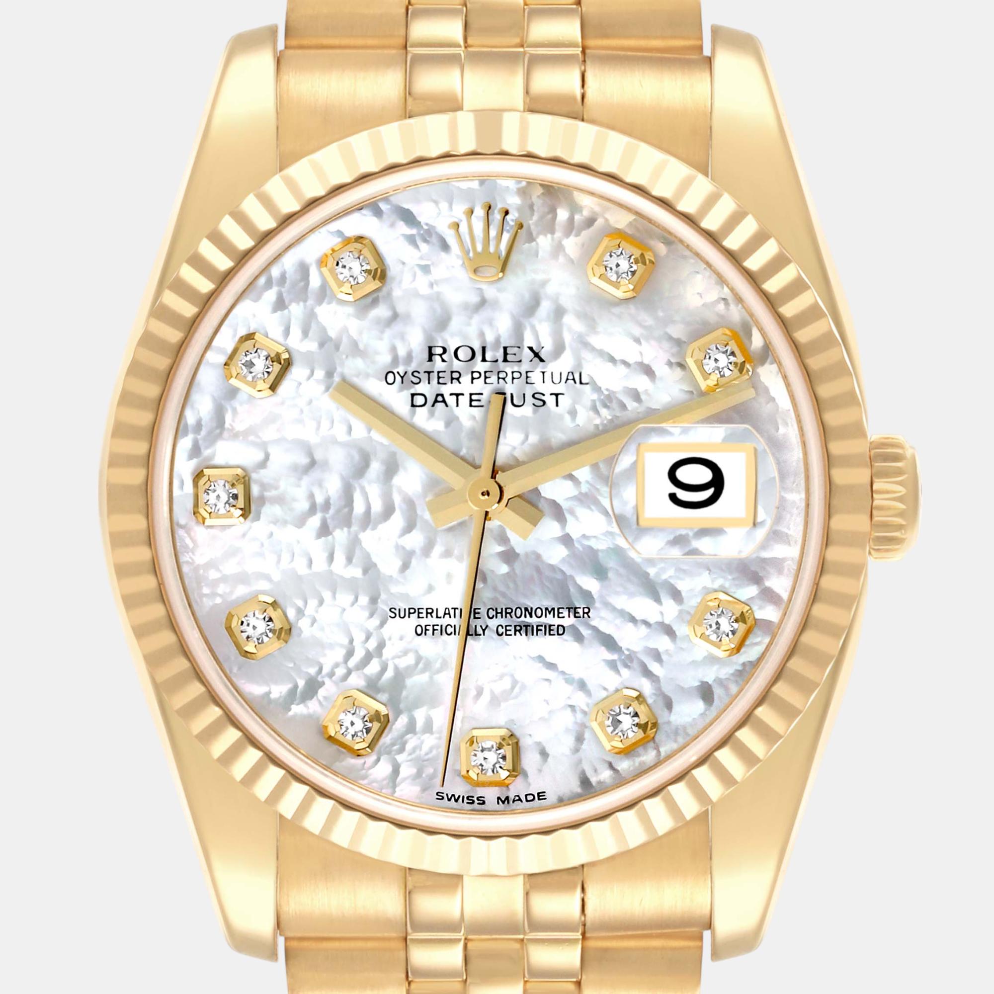 Rolex Datejust Yellow Gold Mother Of Pearl Diamond Dial Men's Watch 36.0 Mm