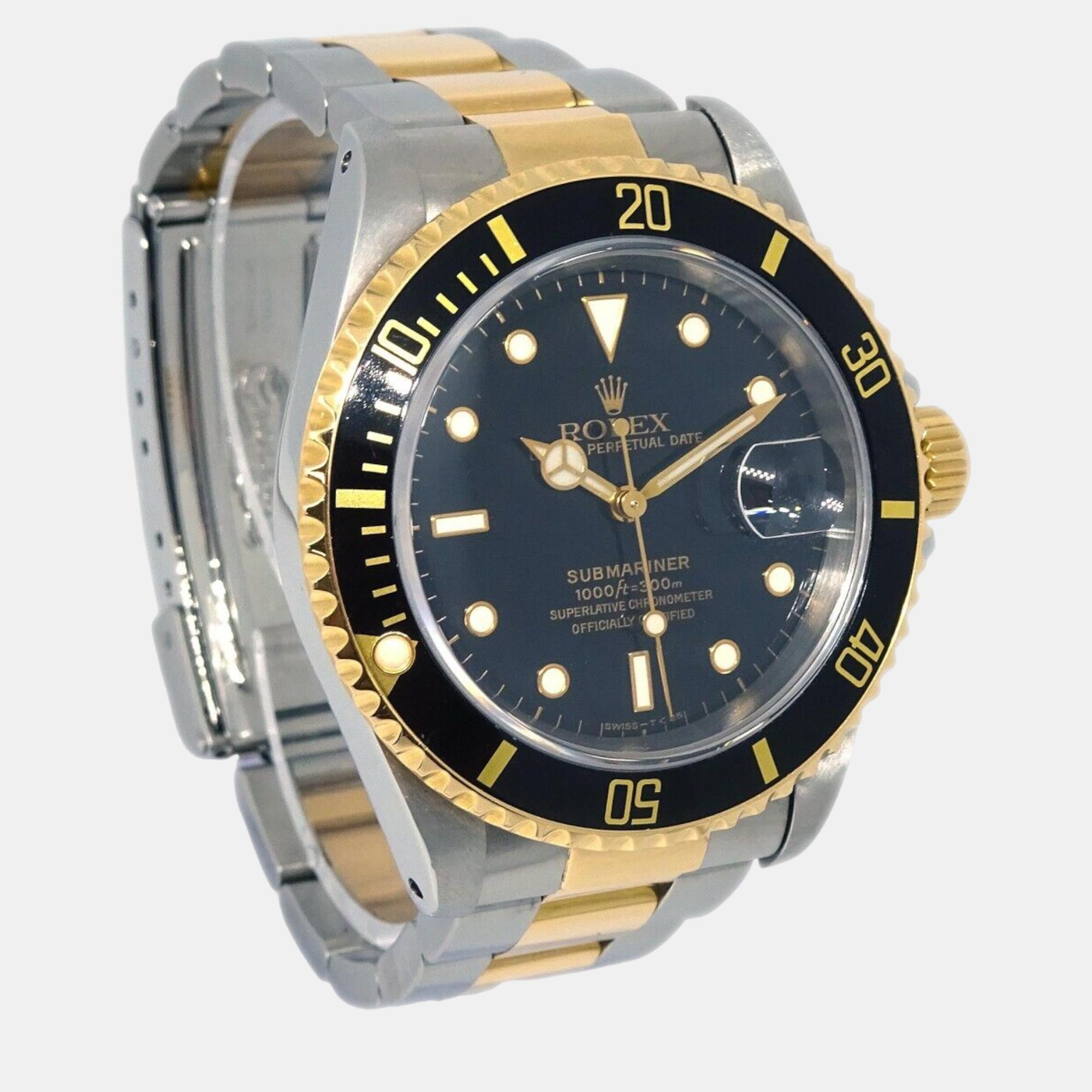 Rolex Black Stainless Steel Submariner 16613 Automatic Men's Wristwatch 40 Mm