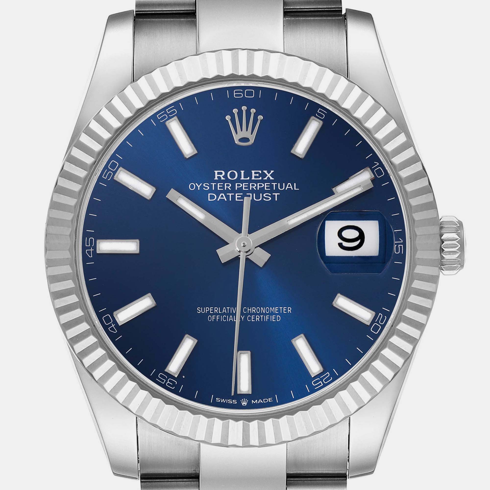 Rolex Datejust Steel White Gold Blue Dial Men's Watch 41 Mm