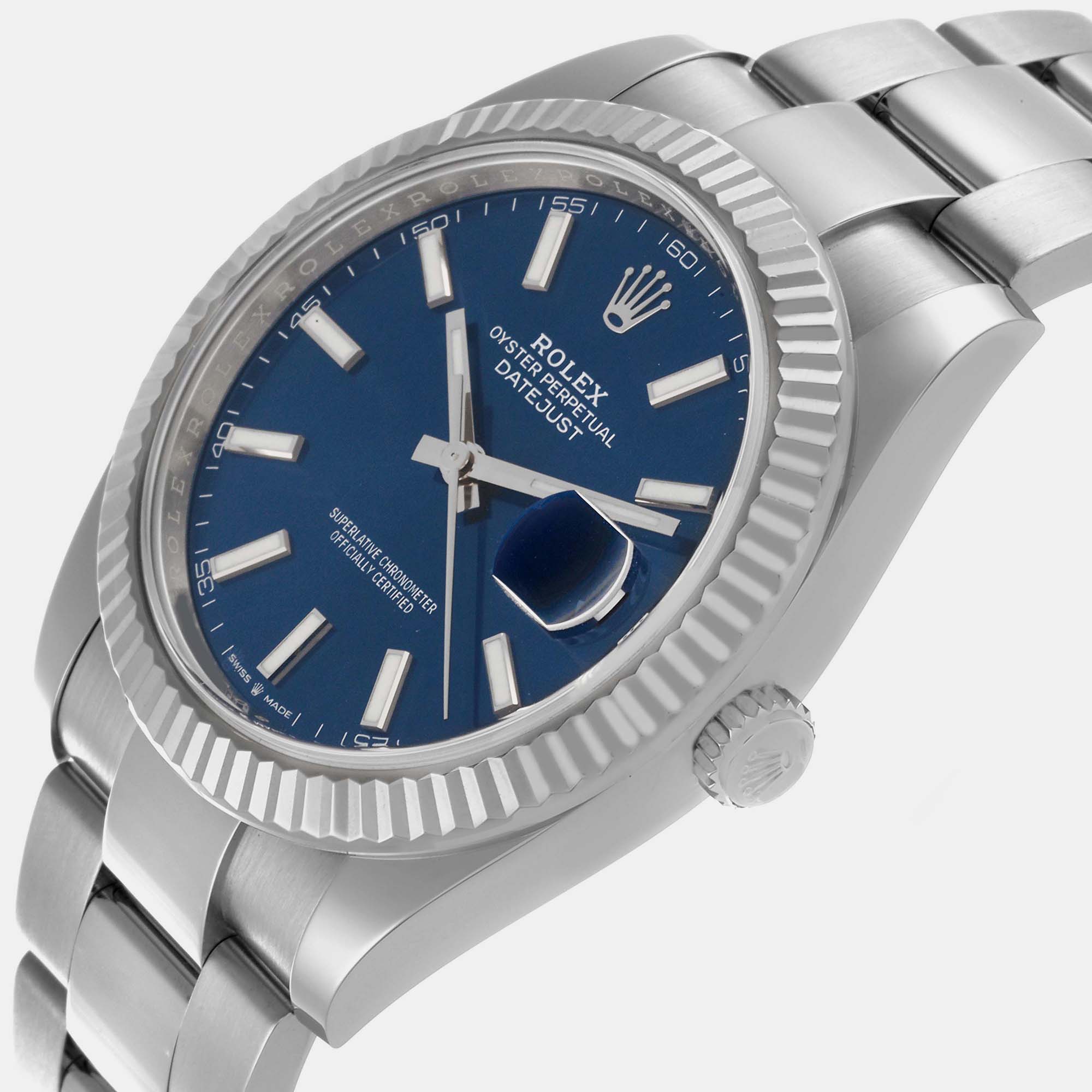 Rolex Datejust Steel White Gold Blue Dial Men's Watch 41 Mm