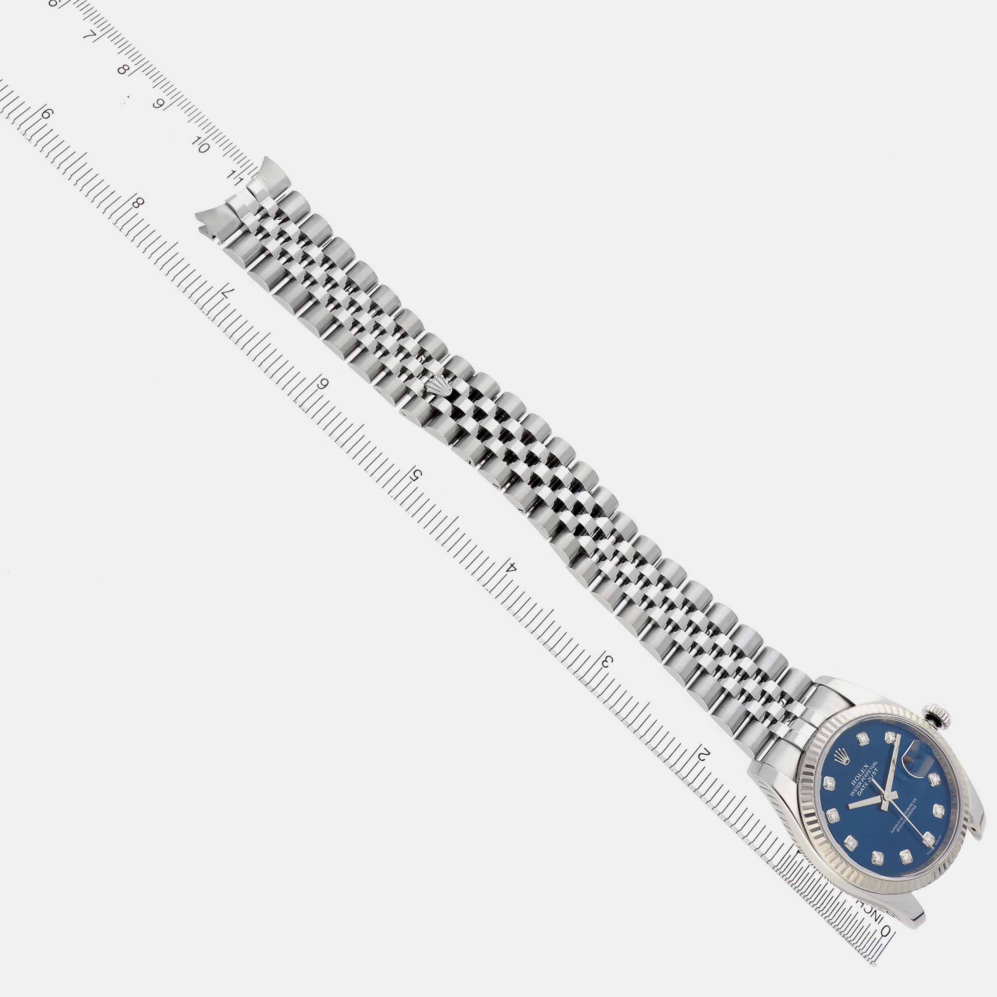 Rolex Datejust Steel White Gold Blue Diamond Dial Mens Watch 116234