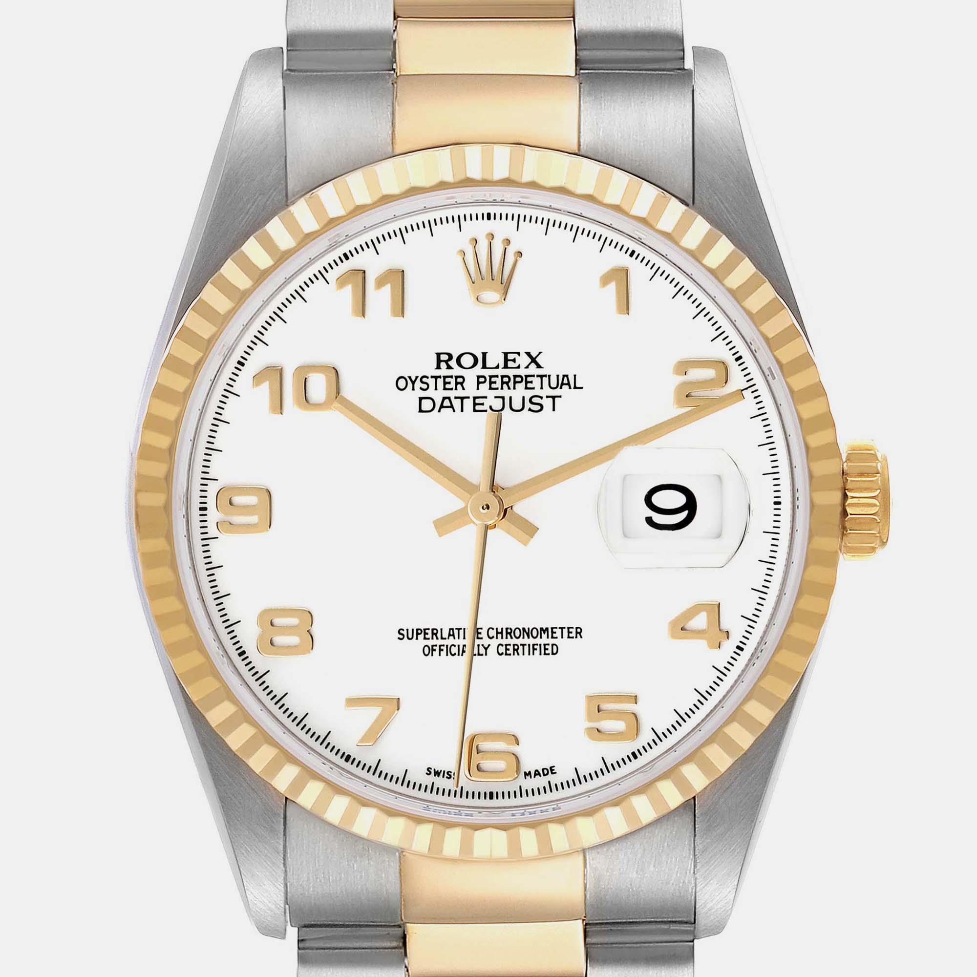 Rolex Datejust White Arabic Dial Steel Yellow Gold Men's Watch 36.0 Mm