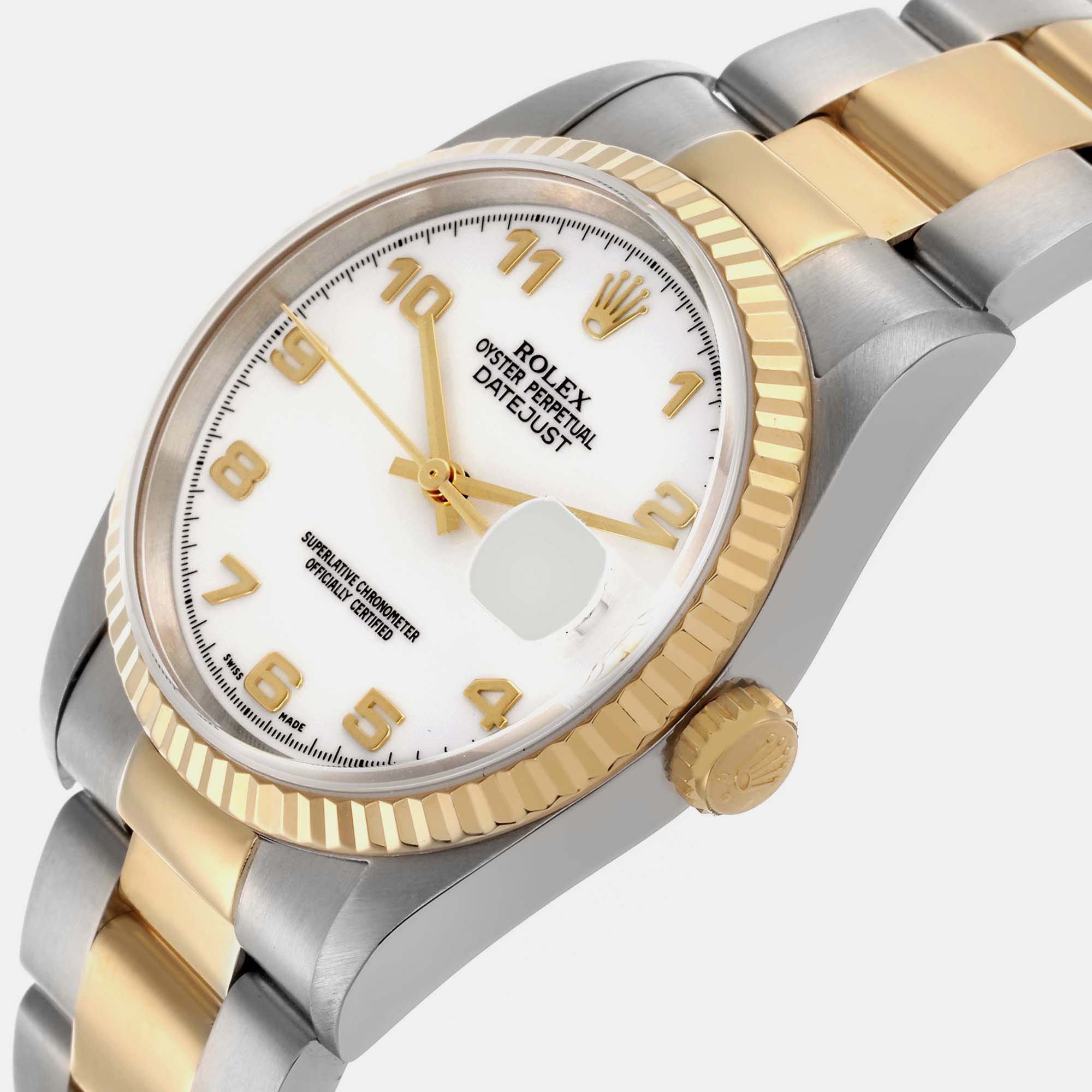 Rolex Datejust White Arabic Dial Steel Yellow Gold Men's Watch 36.0 Mm