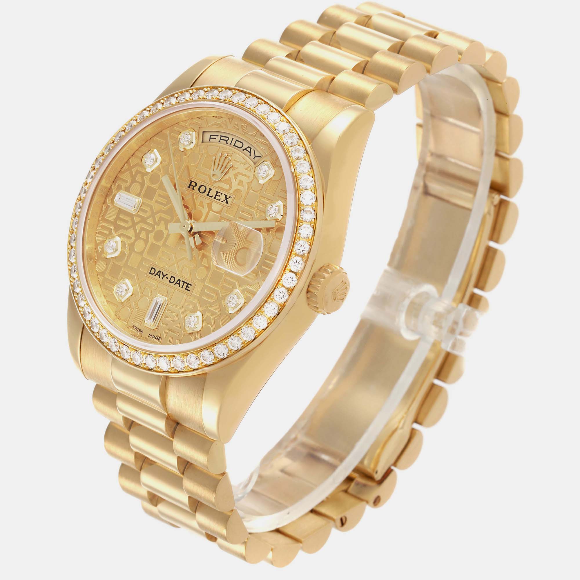 Rolex President Day Date Yellow Gold Diamond Men's Watch 36 Mm