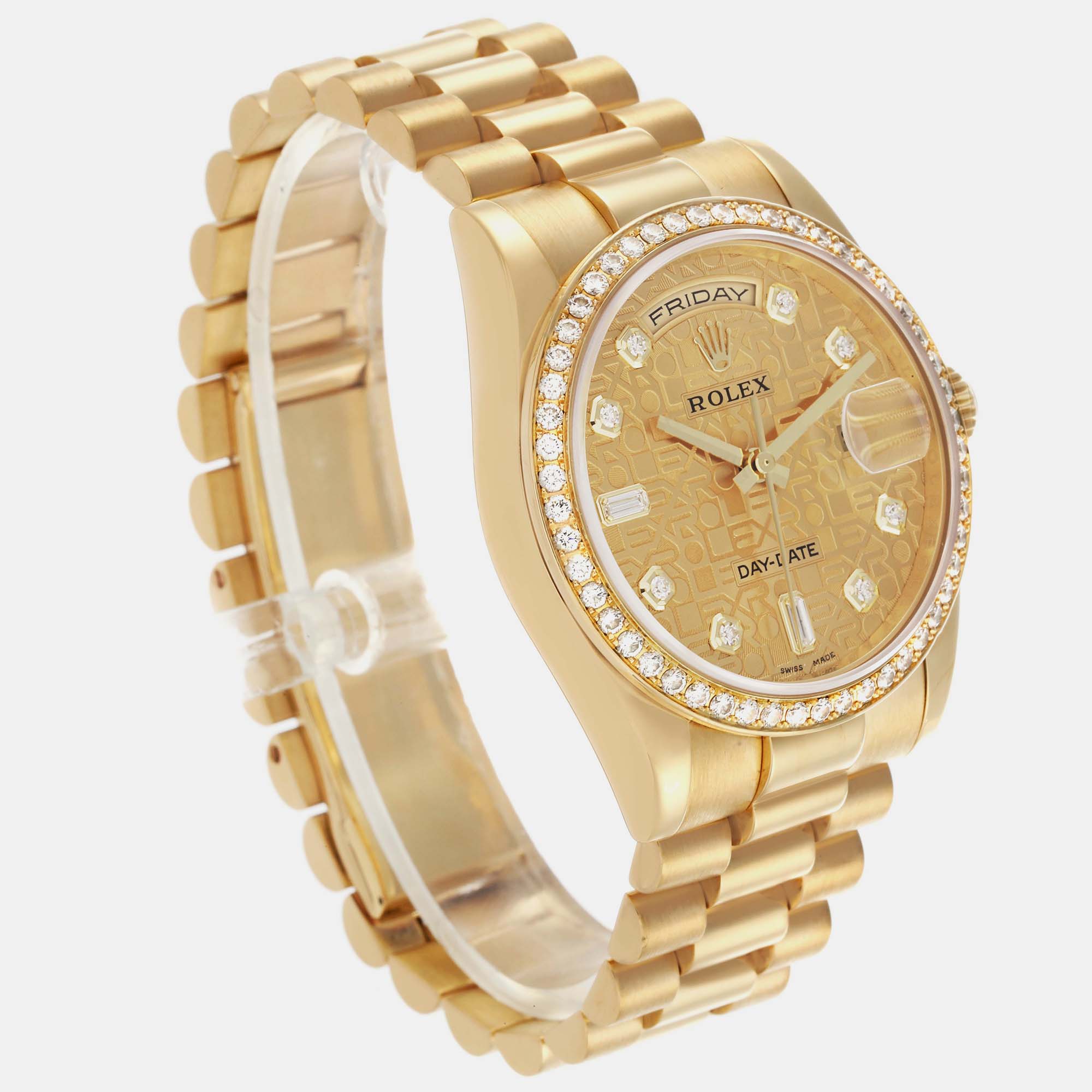 Rolex President Day Date Yellow Gold Diamond Men's Watch 36 Mm