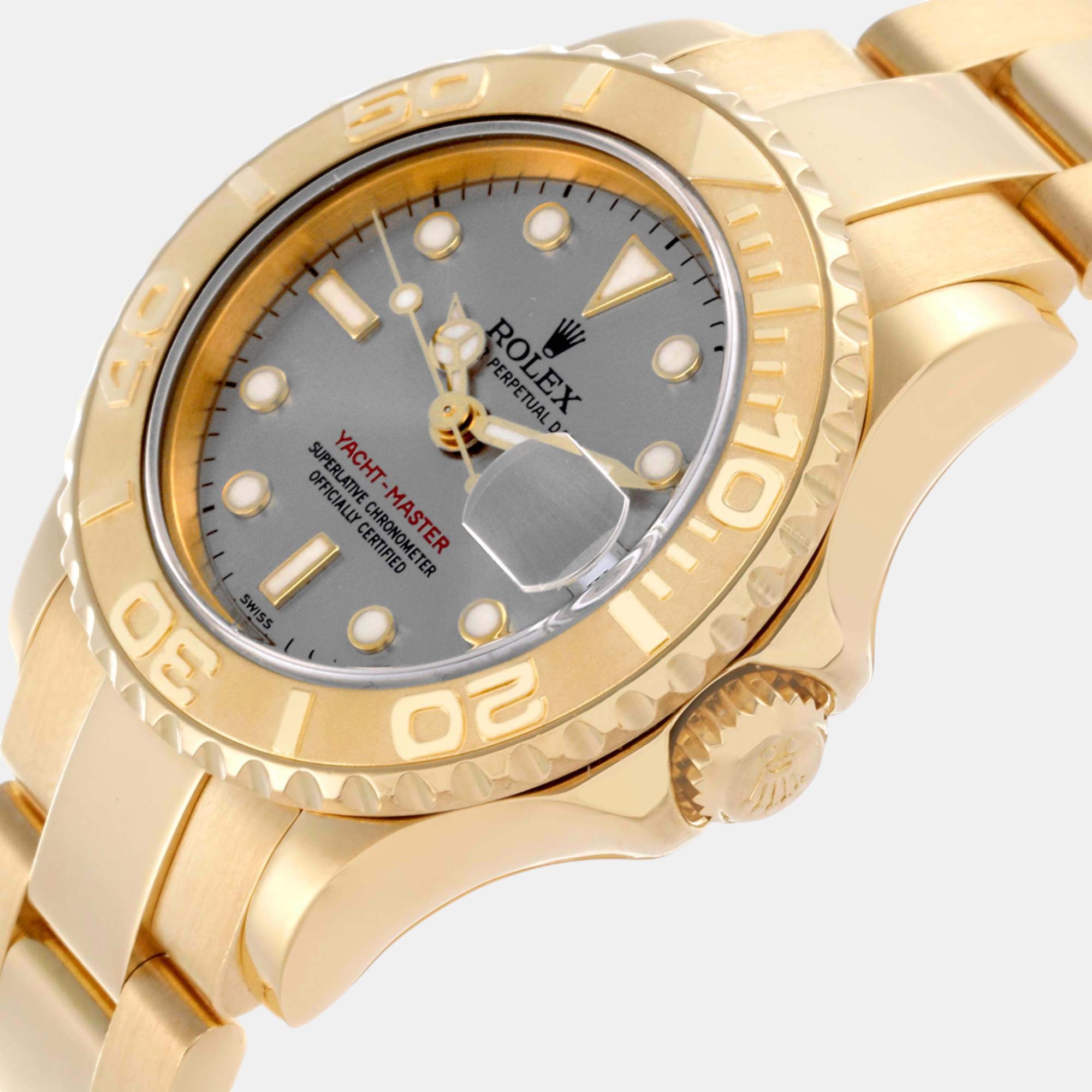 Rolex Yachtmaster Yellow Gold Silver Dial Ladies Watch 29.0 Mm