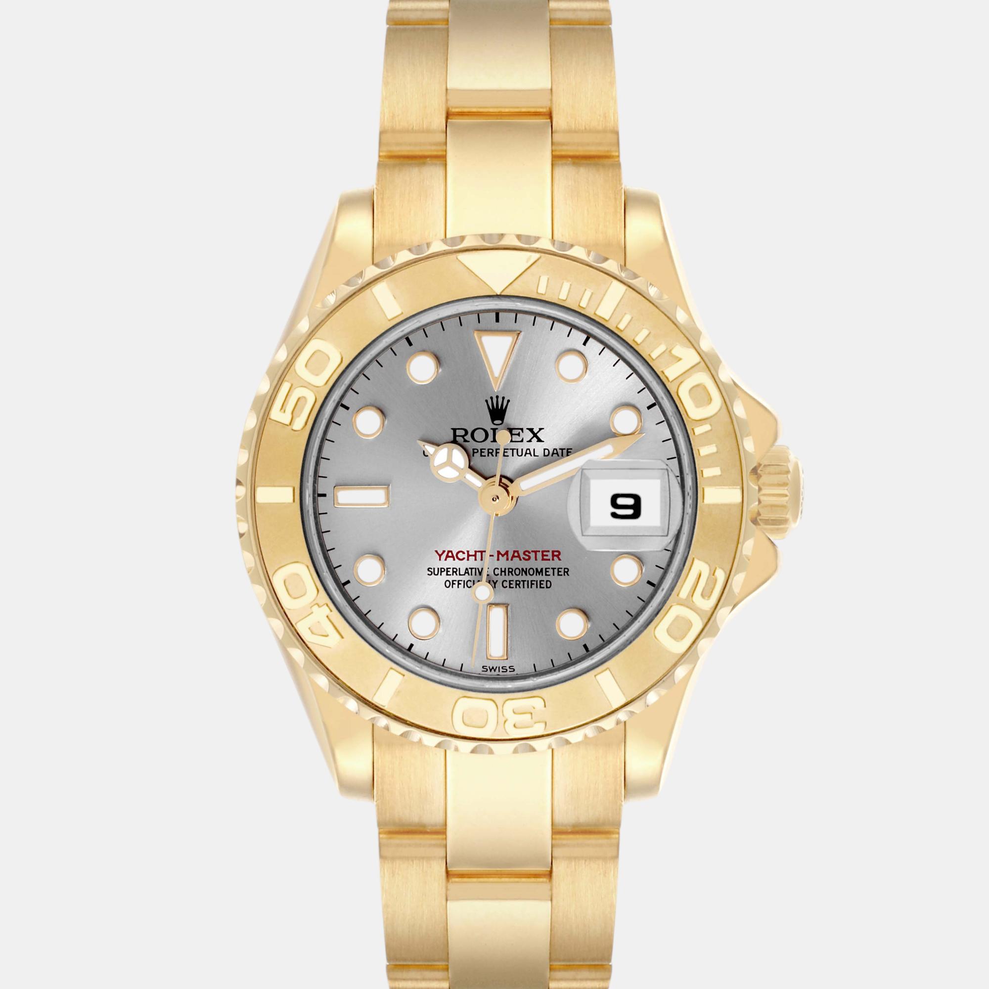 Rolex Yachtmaster Yellow Gold Silver Dial Ladies Watch 29.0 Mm