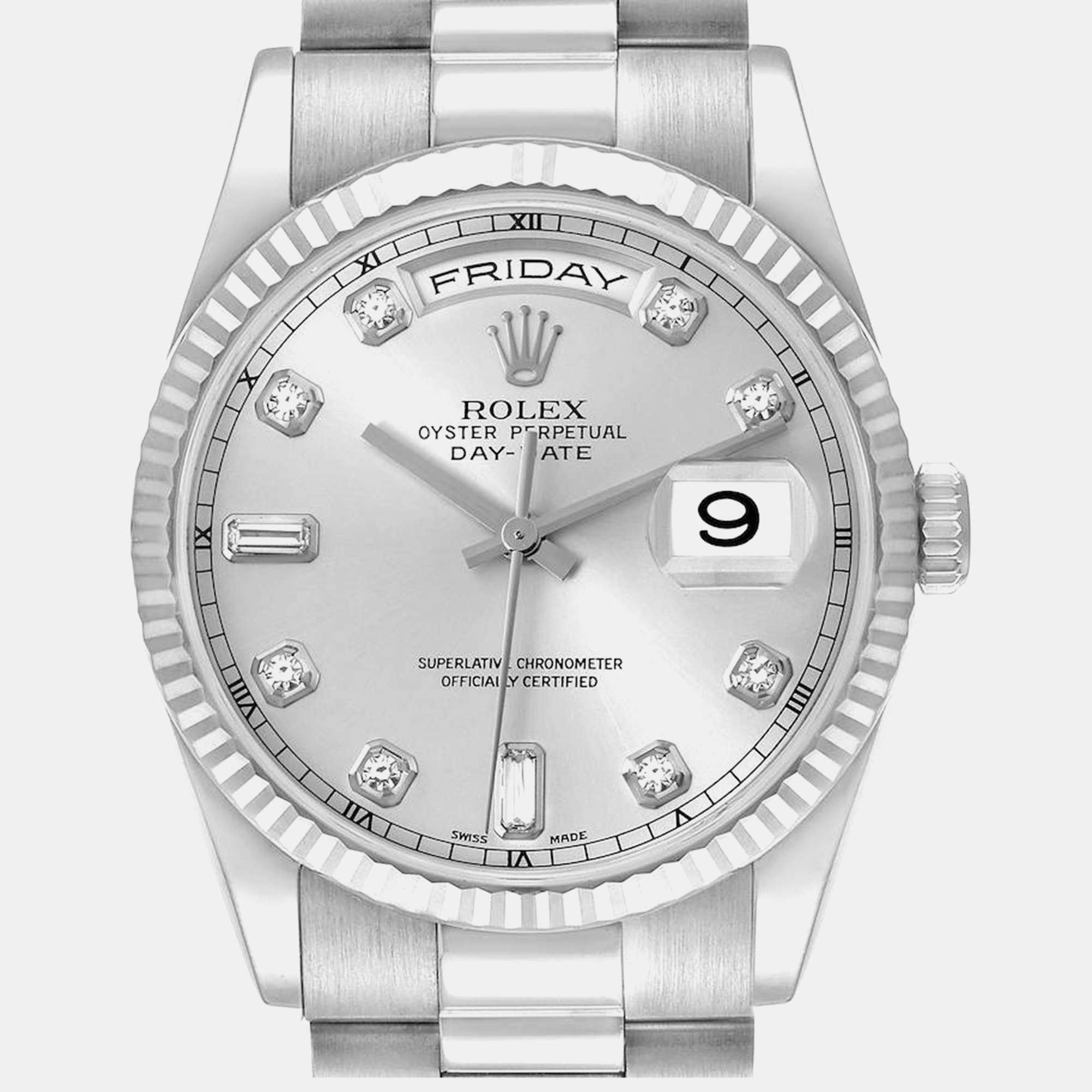 Rolex President Day-Date White Gold Diamond Dial Men's Watch 36.0 Mm