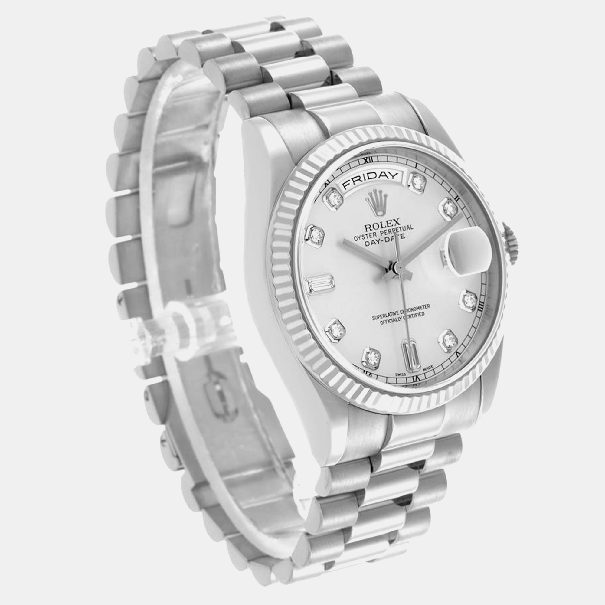 Rolex President Day-Date White Gold Diamond Dial Men's Watch 36.0 Mm