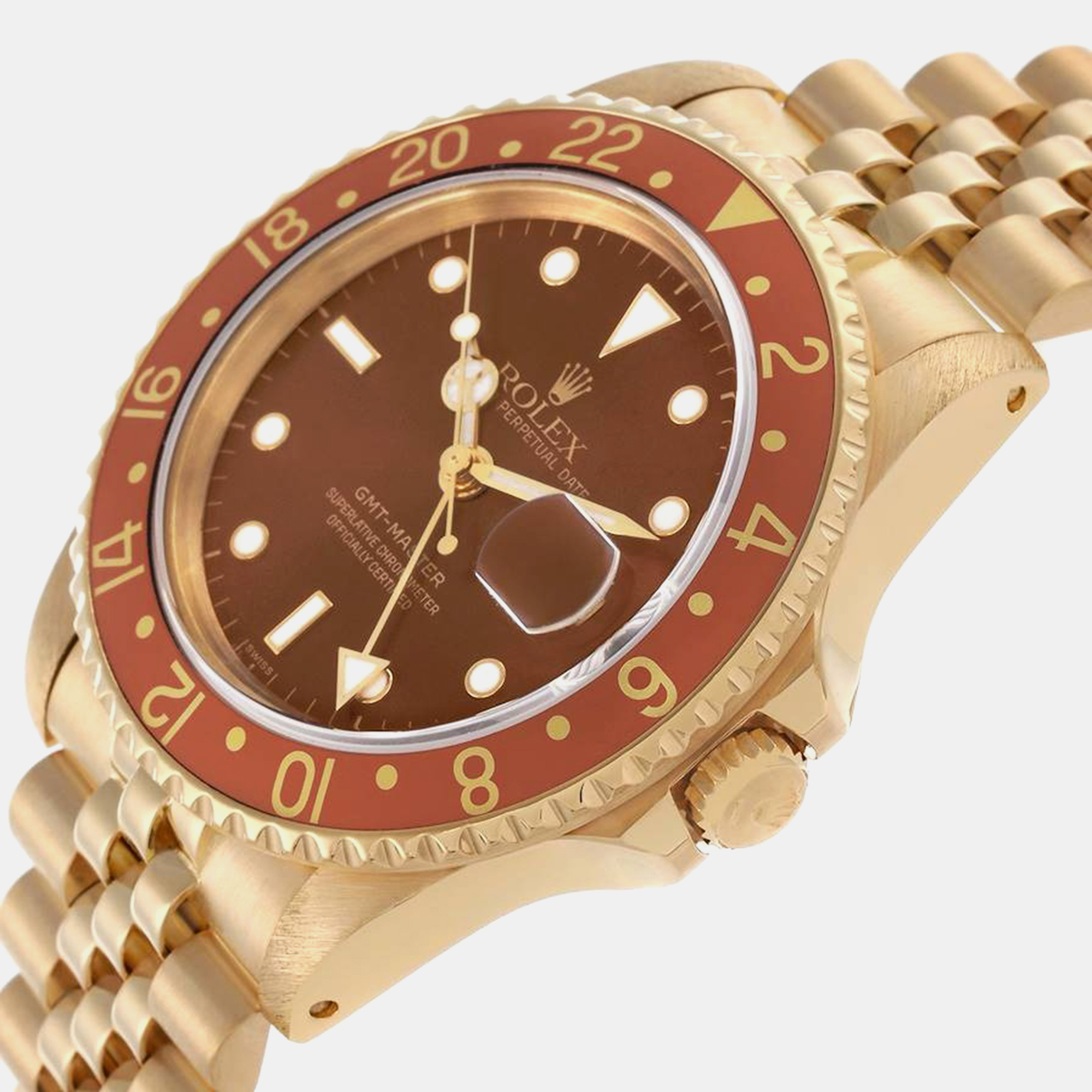 Rolex GMT Master Root Beer Yellow Gold Men's Vintage Watch 40.0 Mm