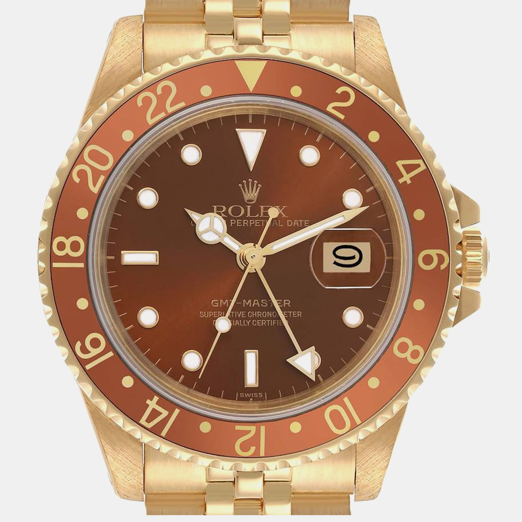 Rolex GMT Master Root Beer Yellow Gold Men's Vintage Watch 40.0 Mm