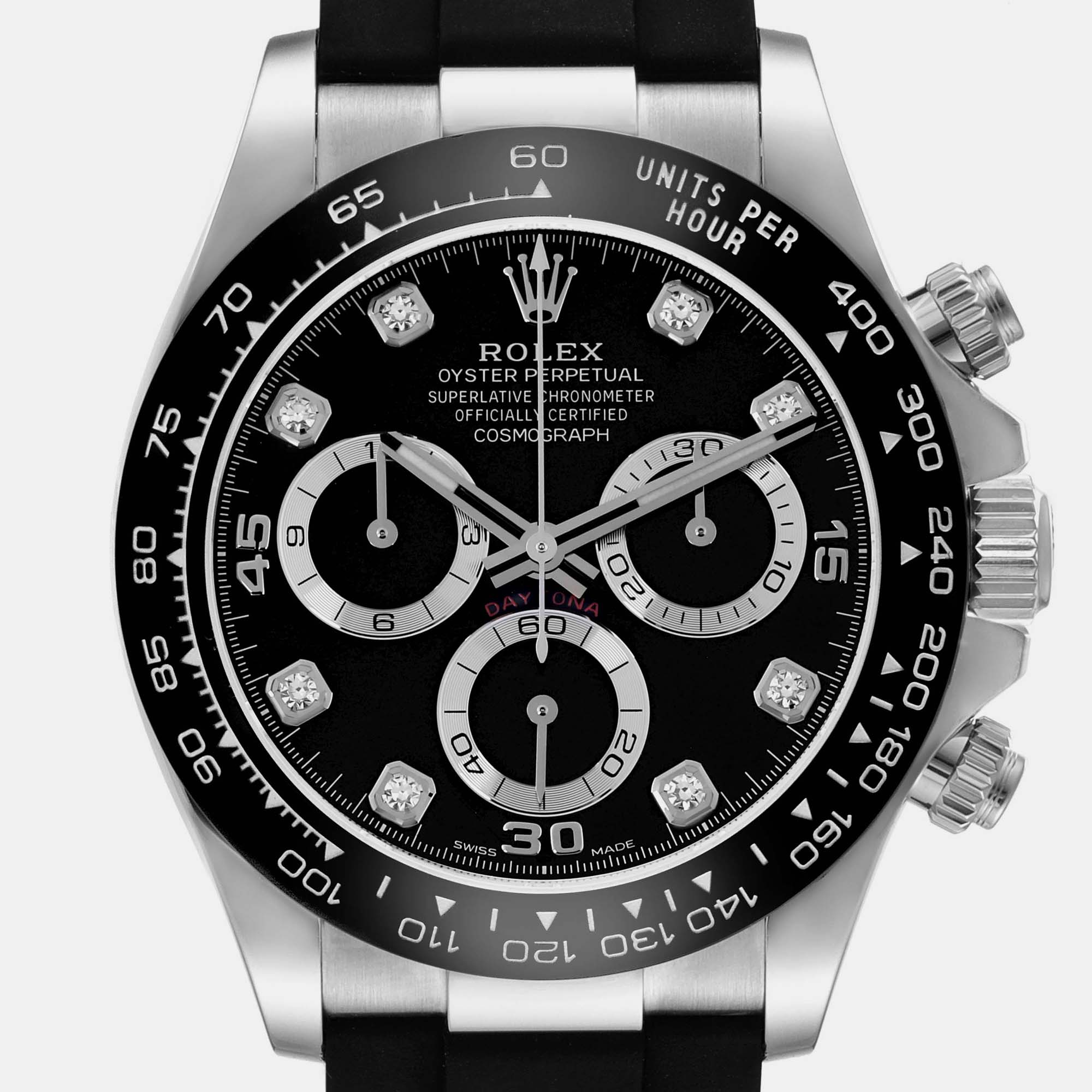 Rolex Cosmograph Daytona White Gold Black Diamond Dial Watch 40.0 Mm