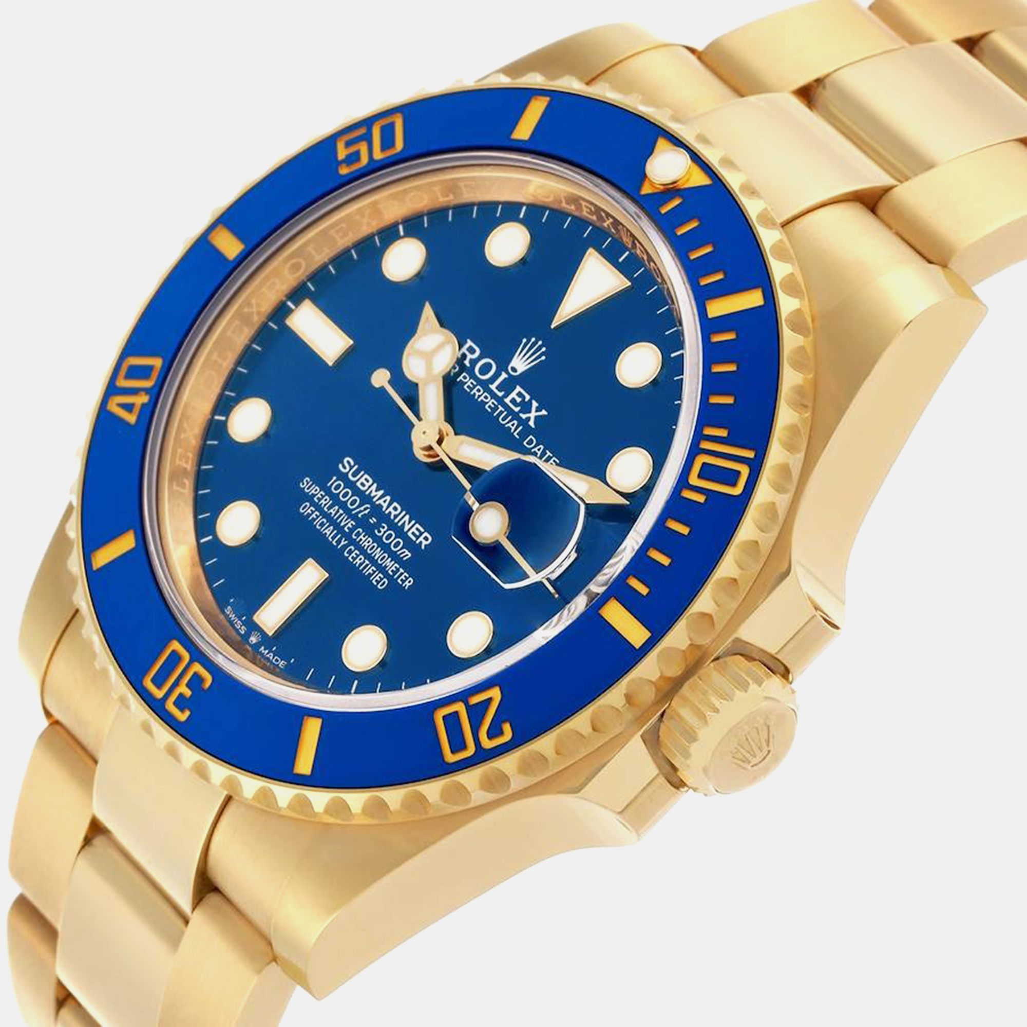 Rolex Submariner Yellow Gold Blue Dial Bezel Men's Watch 126618 41 Mm