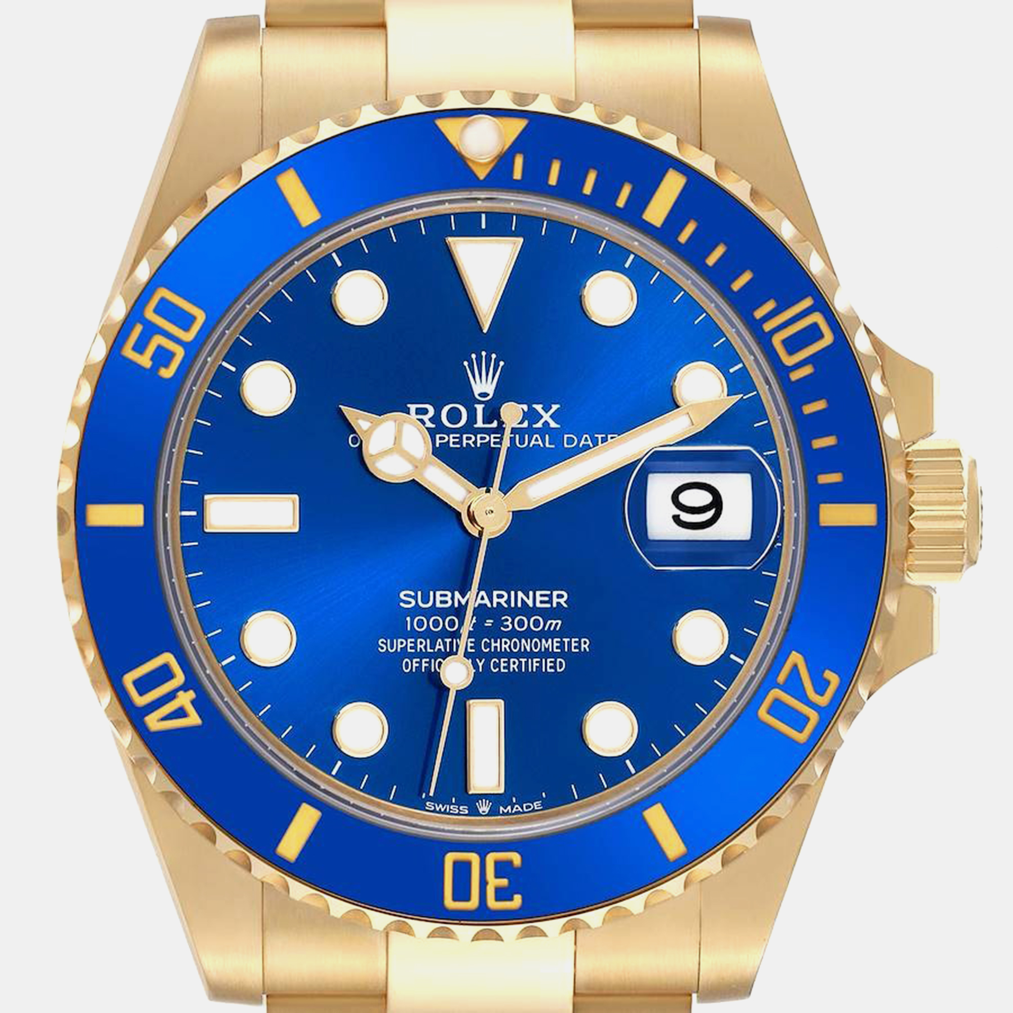 Rolex Submariner Yellow Gold Blue Dial Bezel Men's Watch 126618 41 Mm