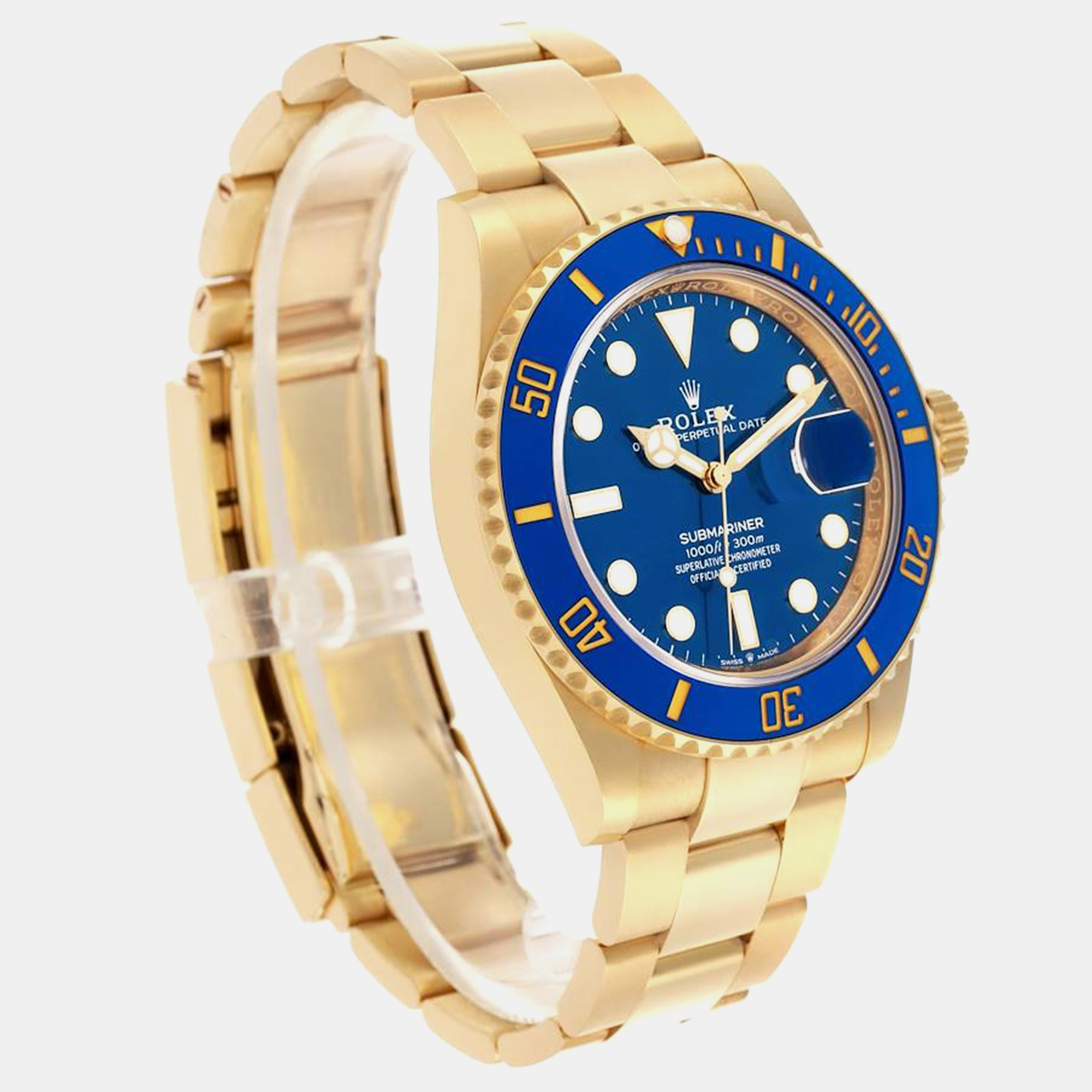 Rolex Submariner Yellow Gold Blue Dial Bezel Men's Watch 126618 41 Mm