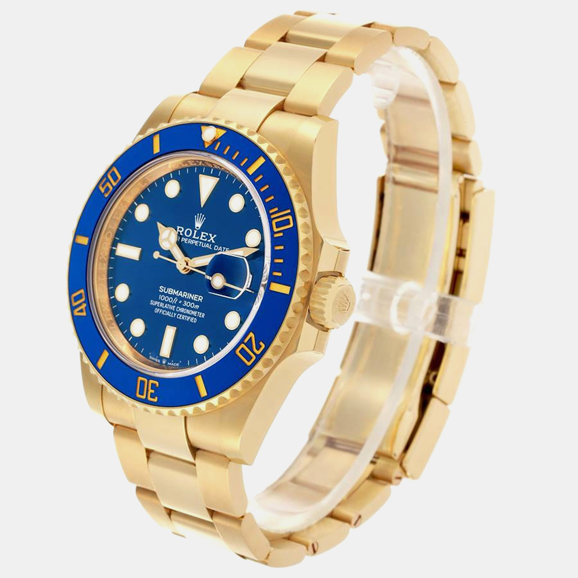 Rolex Submariner Yellow Gold Blue Dial Bezel Men's Watch 126618 41 Mm