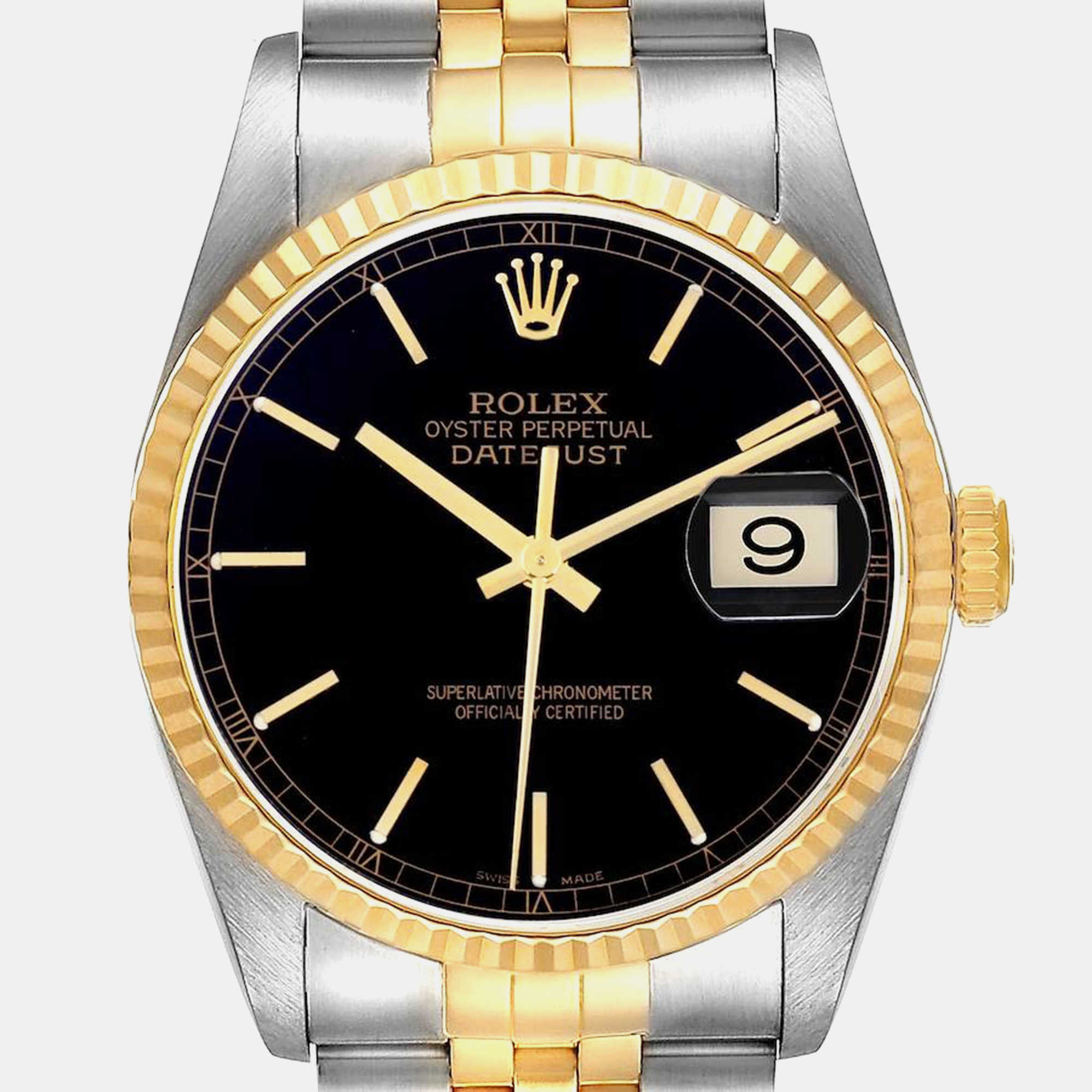 Rolex Datejust 36 Steel Yellow Gold Black Dial Men's Watch 16233