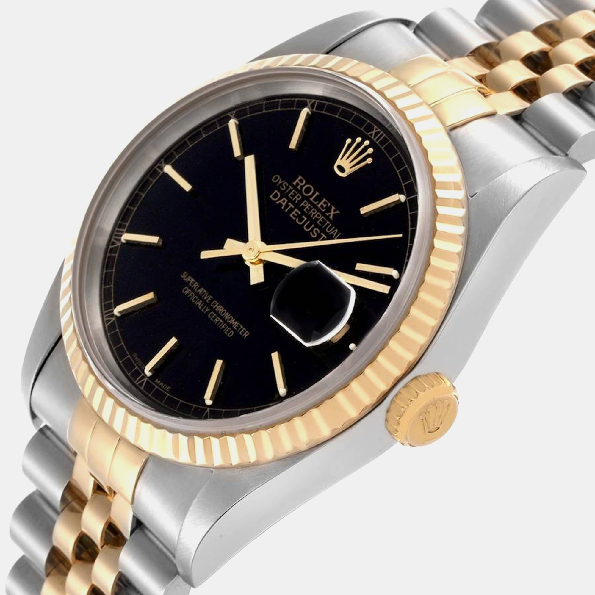 Rolex Datejust 36 Steel Yellow Gold Black Dial Men's Watch 16233