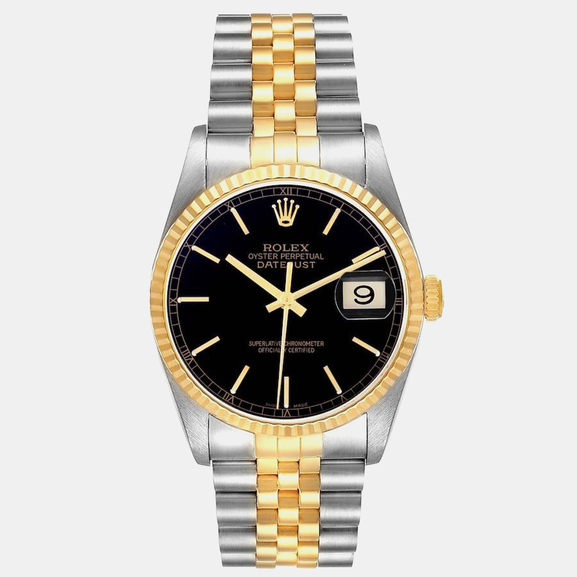 Rolex Datejust 36 Steel Yellow Gold Black Dial Men's Watch 16233