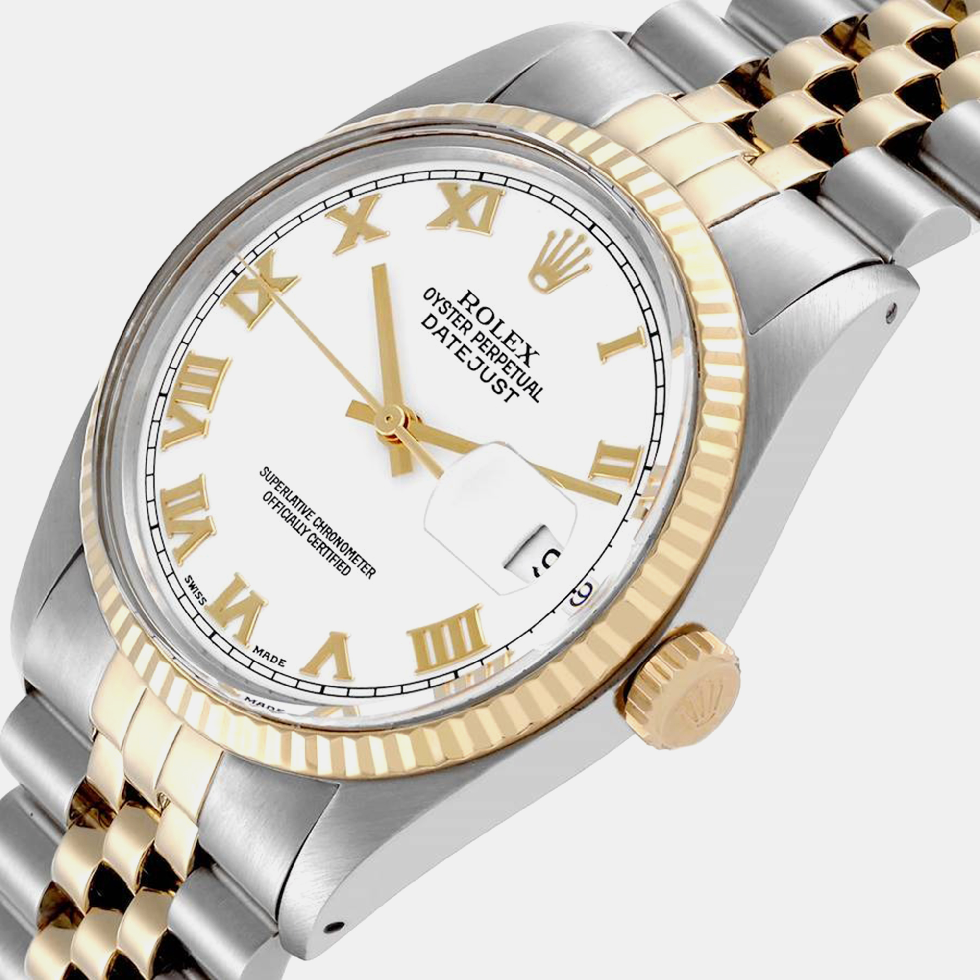 Rolex Datejust Steel Yellow Gold White Dial Vintage Men's Watch 36.0 Mm