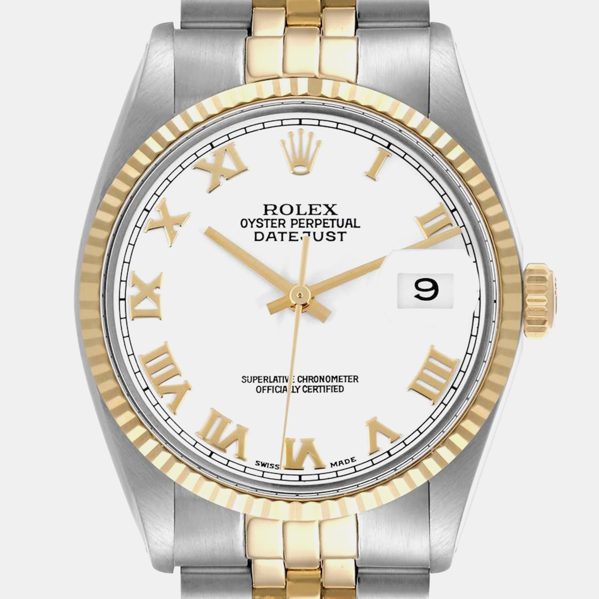 Rolex Datejust Steel Yellow Gold White Dial Vintage Men's Watch 36.0 Mm