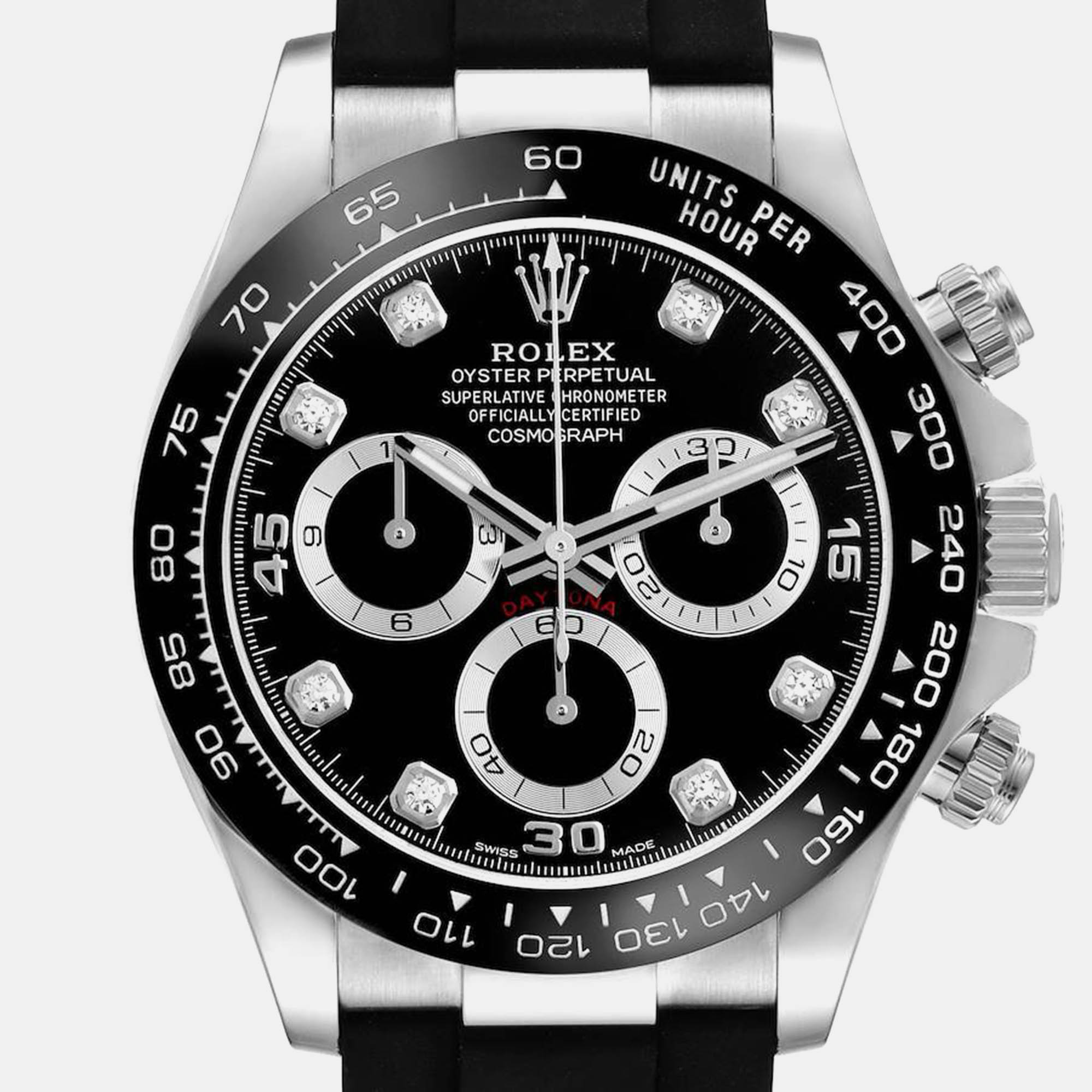 Rolex Cosmograph Daytona White Gold Black Diamond Dial Watch 116519