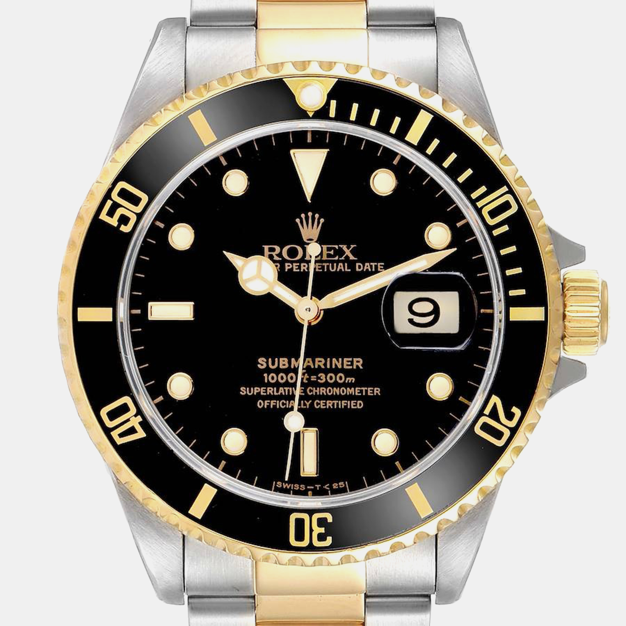 Rolex Submariner Steel Yellow Gold Black Dial Men's Watch 16613 40 Mm